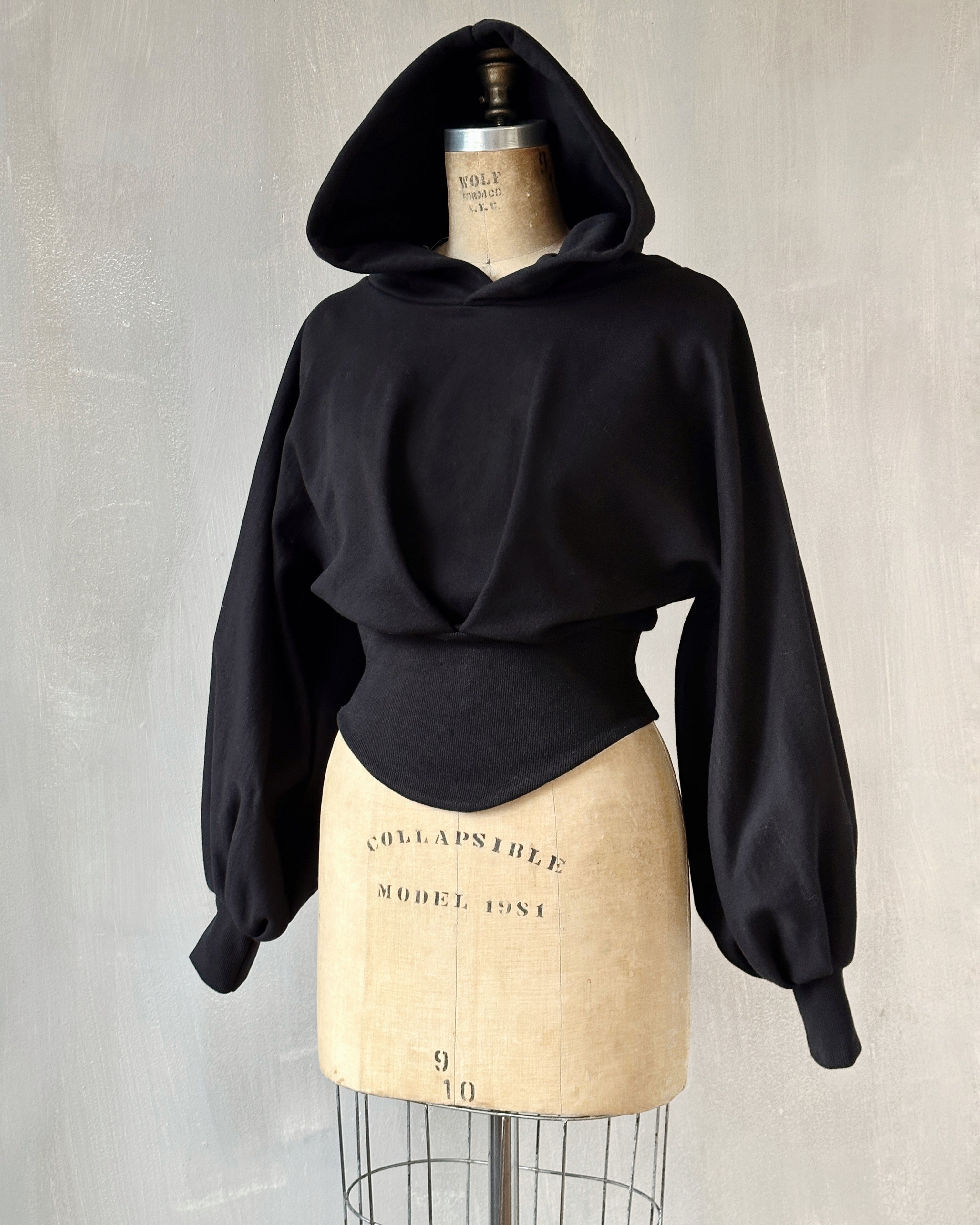 FW25: Corset Waist Hoodie in Black Organic Fleece (Pre-Order)