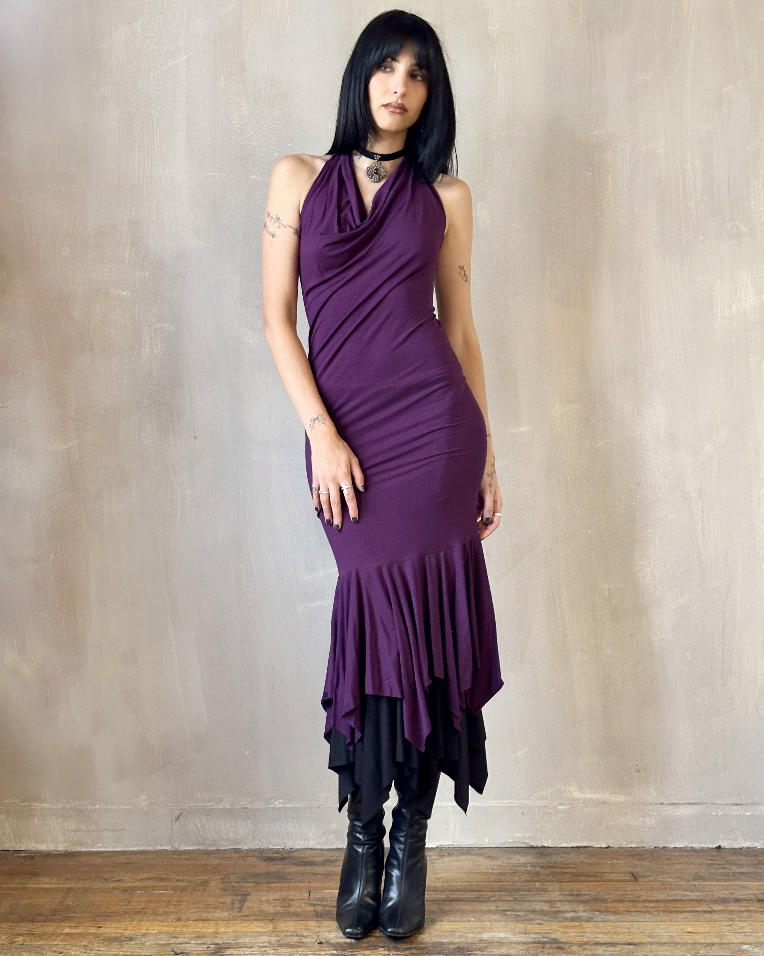 Halter Shrug Dress in Purple Nightshade (In Stock) Halter Shrug Dress in Purple Nightshade (In Stock)