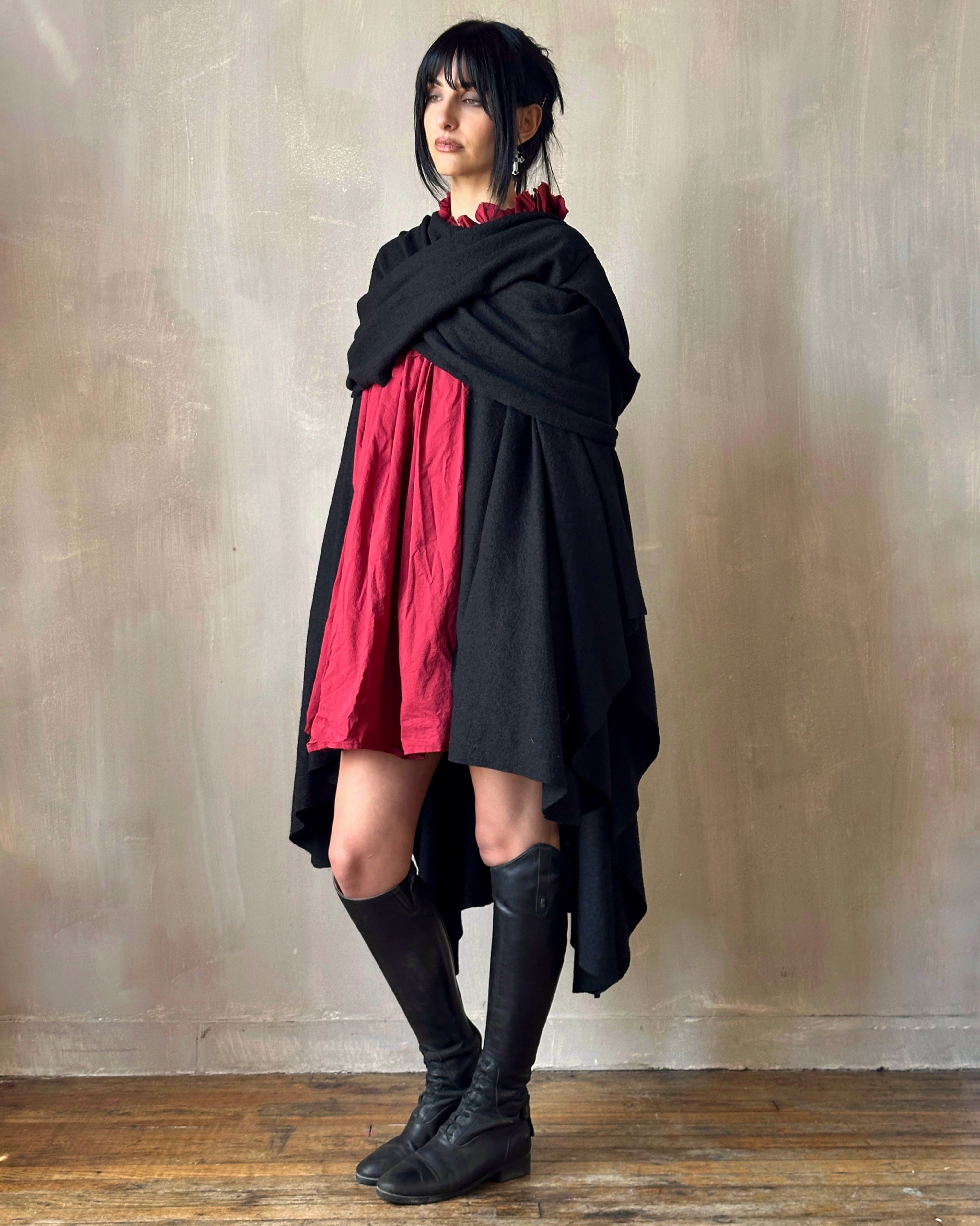 Mythic Cape in Black Boiled Wool (Pre-Order)