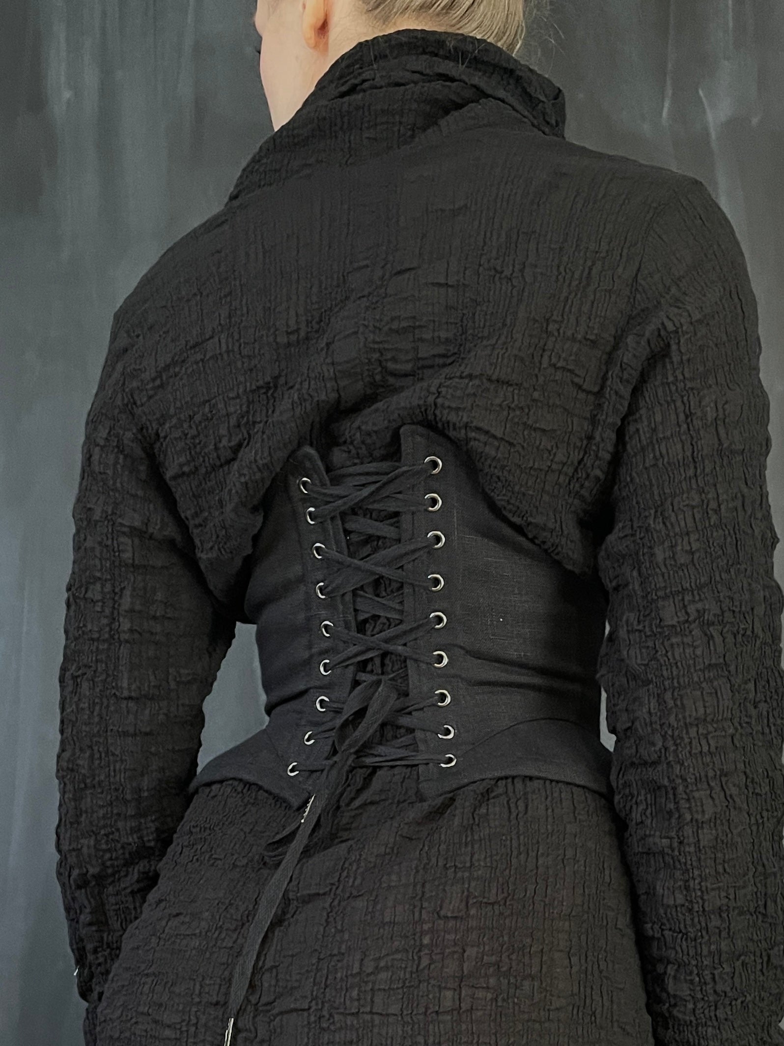 Spring '25: Underbust Pannier Corset in Black Linen (Pre-Order)