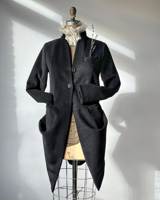 Stand Collar Coat with Bustle