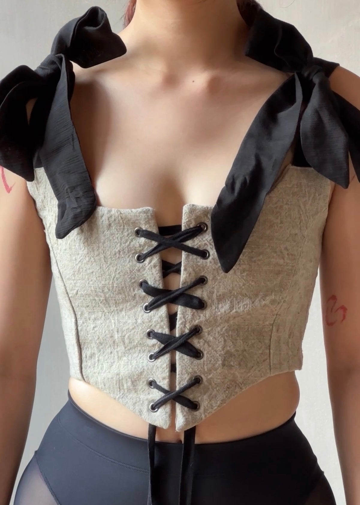 Contrast Corset Vest in Natural Crinkled Linen (Limited Edition)