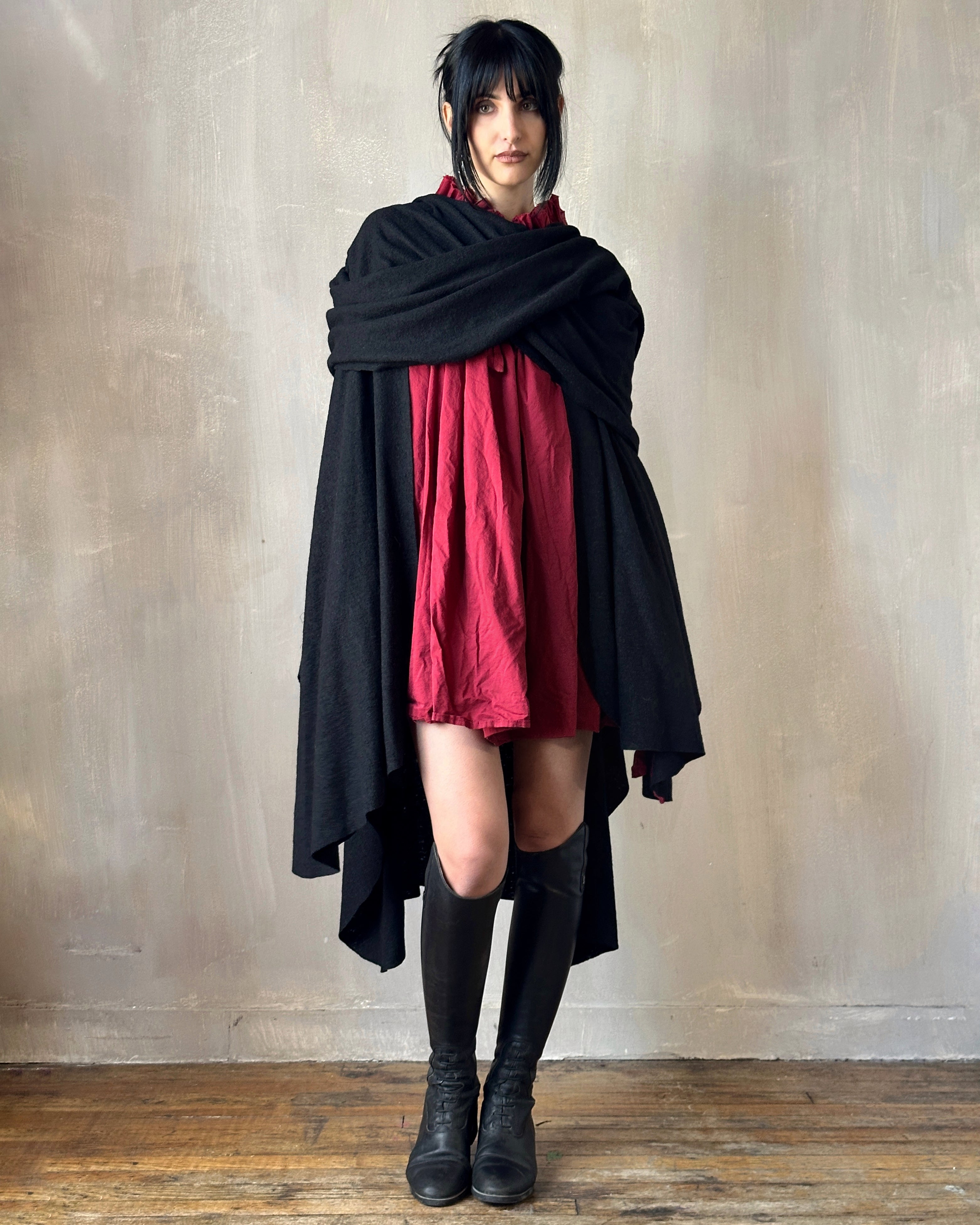 Mythic Cape in Black Boiled Wool (Pre-Order)
