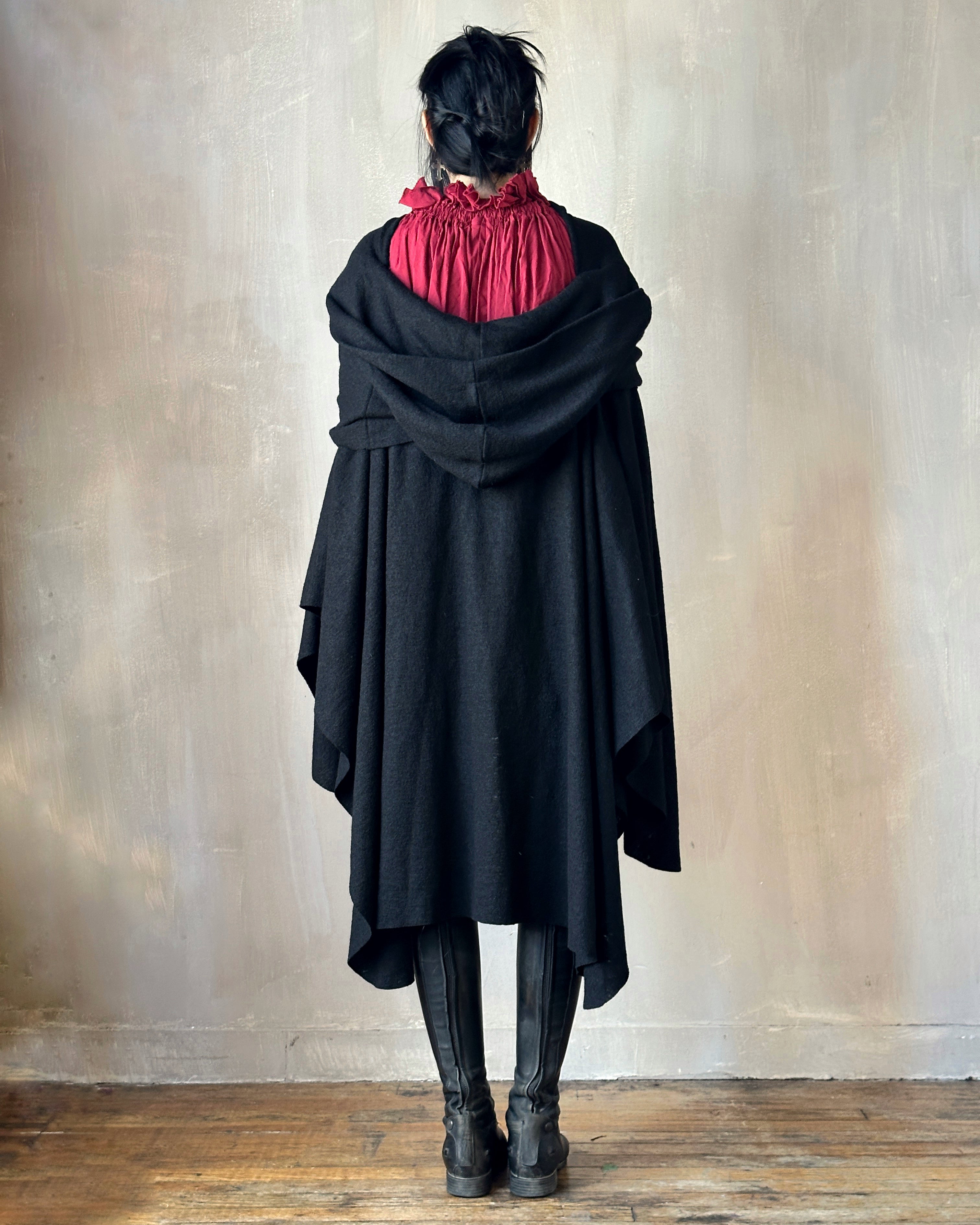 Mythic Cape in Black Boiled Wool (Pre-Order)