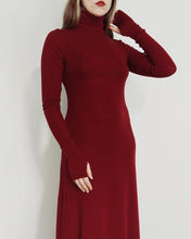 "Eco" Semi-Sheer Maxi Dress w/Thumbhole Cuff in Carmine Red (Pre-Order)