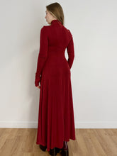"Eco" Semi-Sheer Maxi Dress w/Thumbhole Cuff in Carmine Red (Pre-Order)