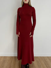 "Eco" Semi-Sheer Maxi Dress w/Thumbhole Cuff in Carmine Red (Pre-Order)