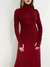 "Eco" Semi-Sheer Maxi Dress w/Thumbhole Cuff in Carmine Red (Pre-Order)