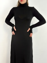 "Eco" Semi-Sheer Maxi Dress w/Thumbhole Cuff in Soft Black (Pre-Order)