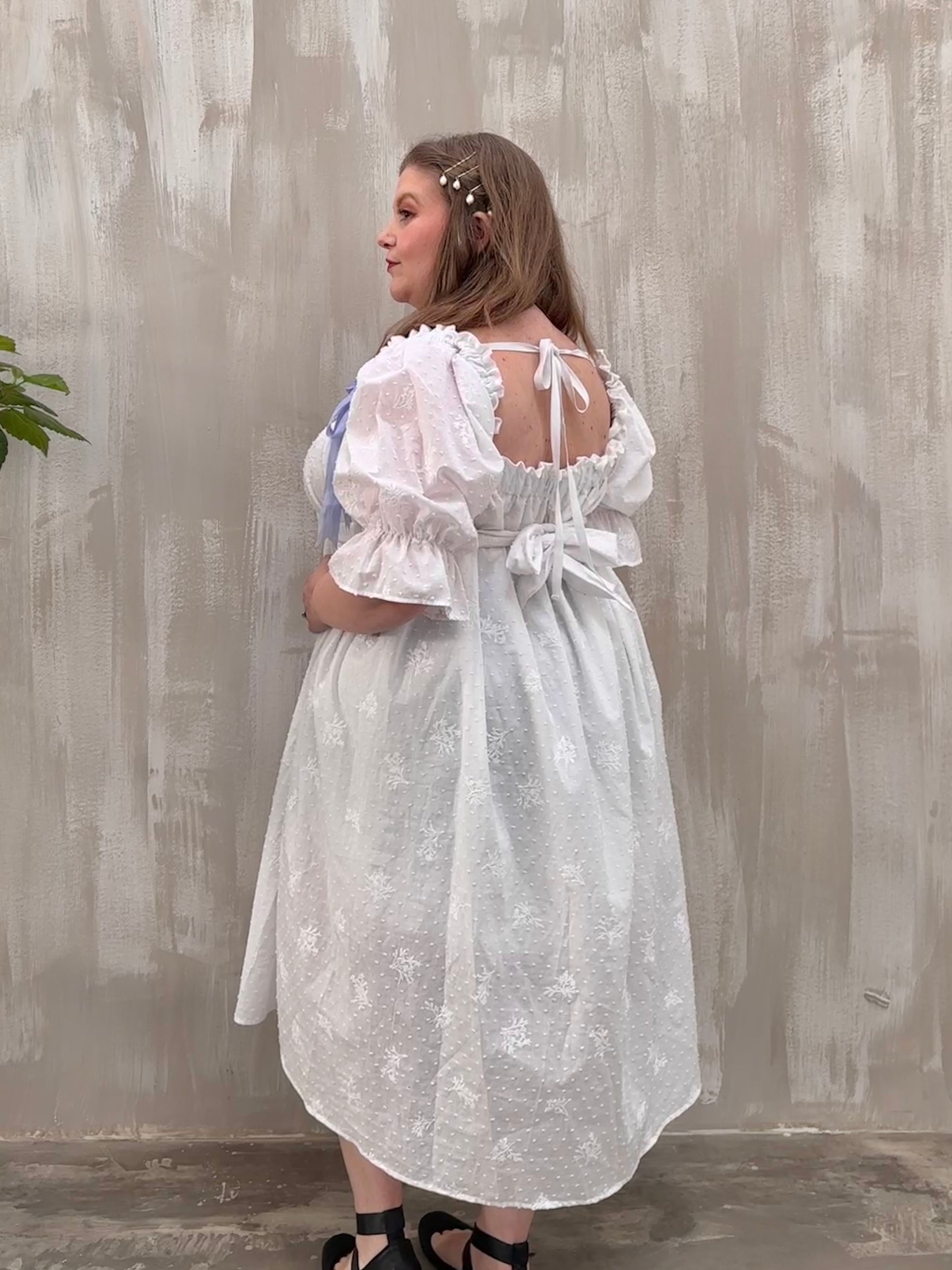 SS 2023: Regency Day Dress with Silk Bows (White Broderie)