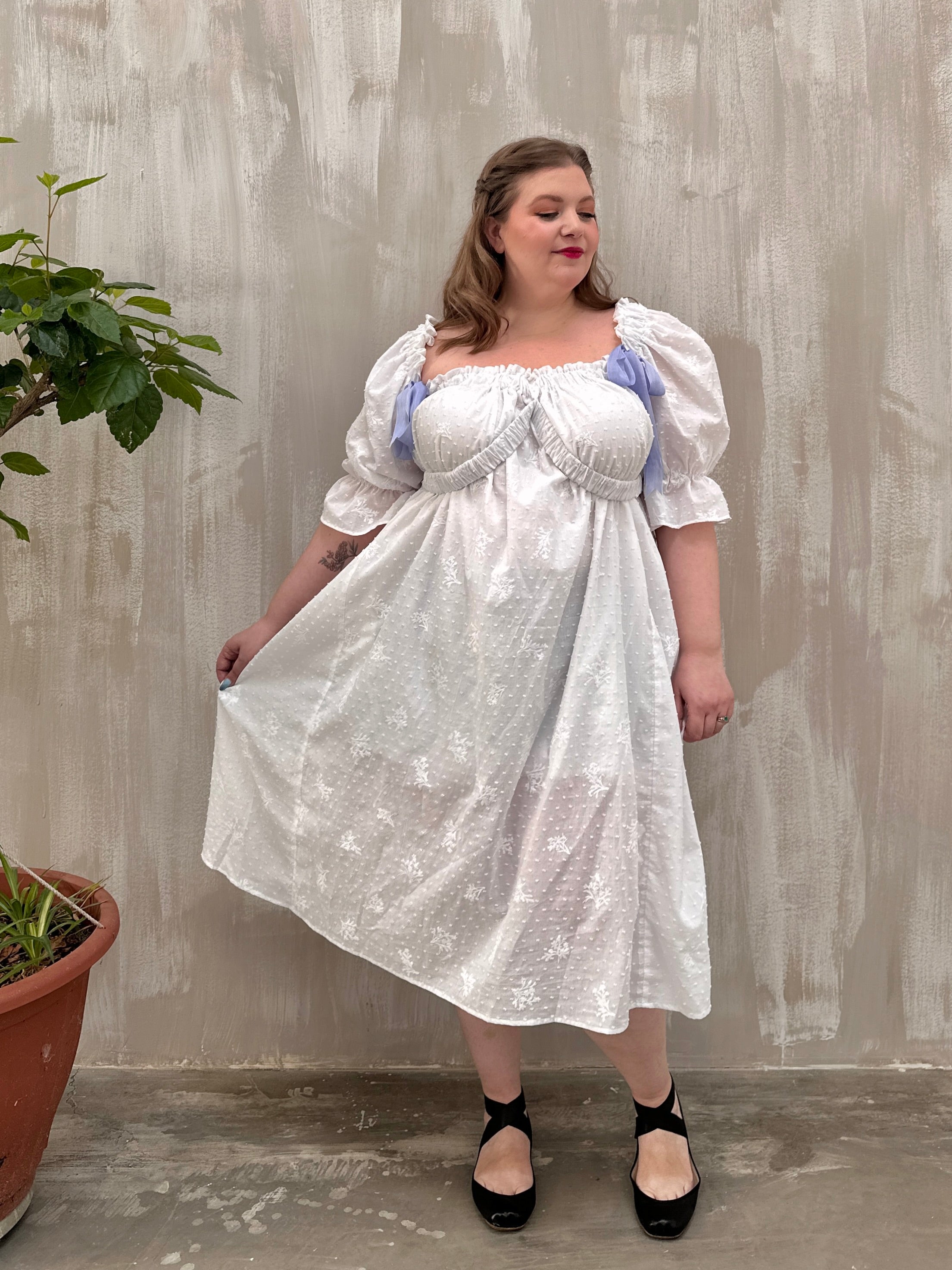 SS 2023: Regency Day Dress with Silk Bows (White Broderie)