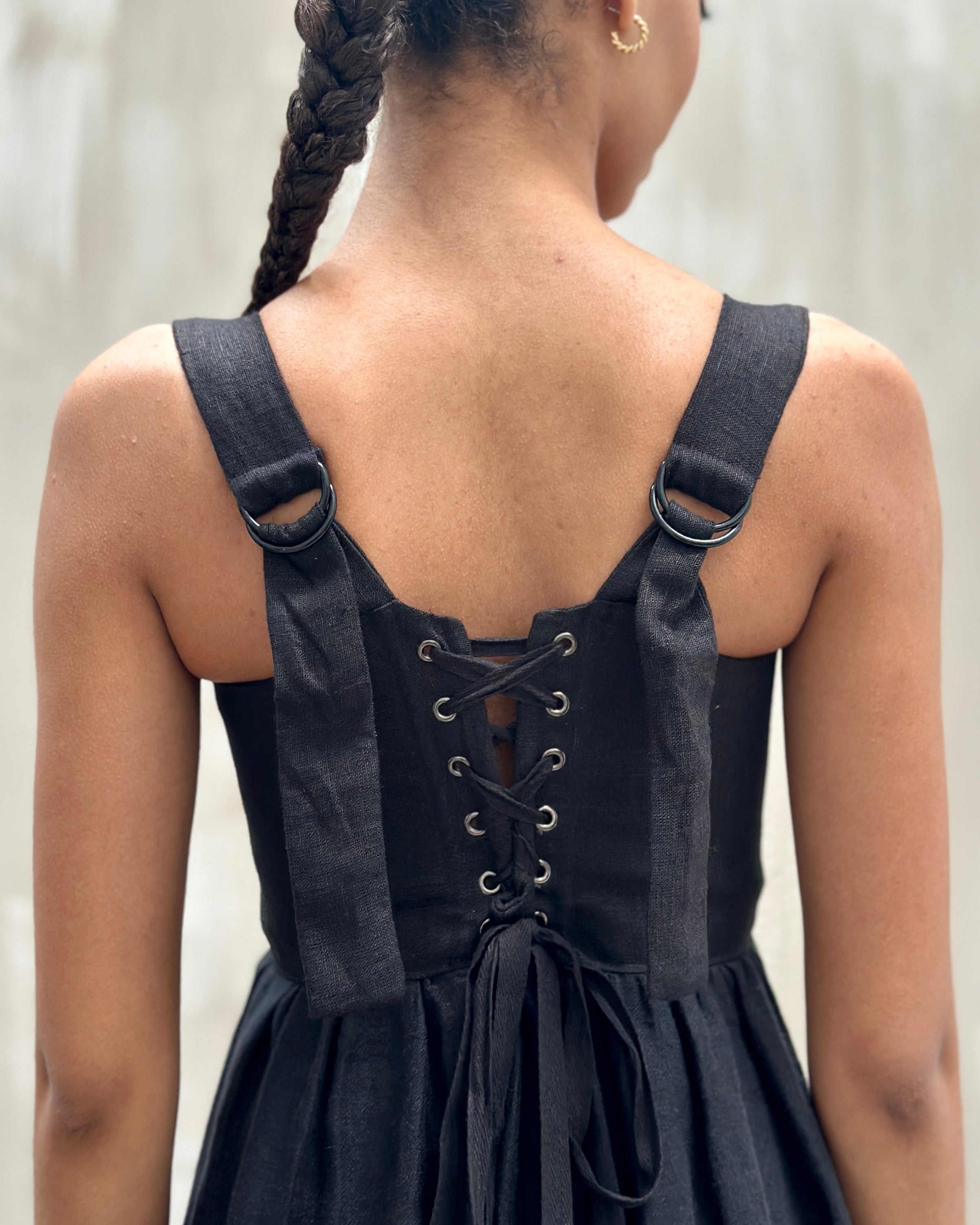 Caterina Stays Gown in Black Linen