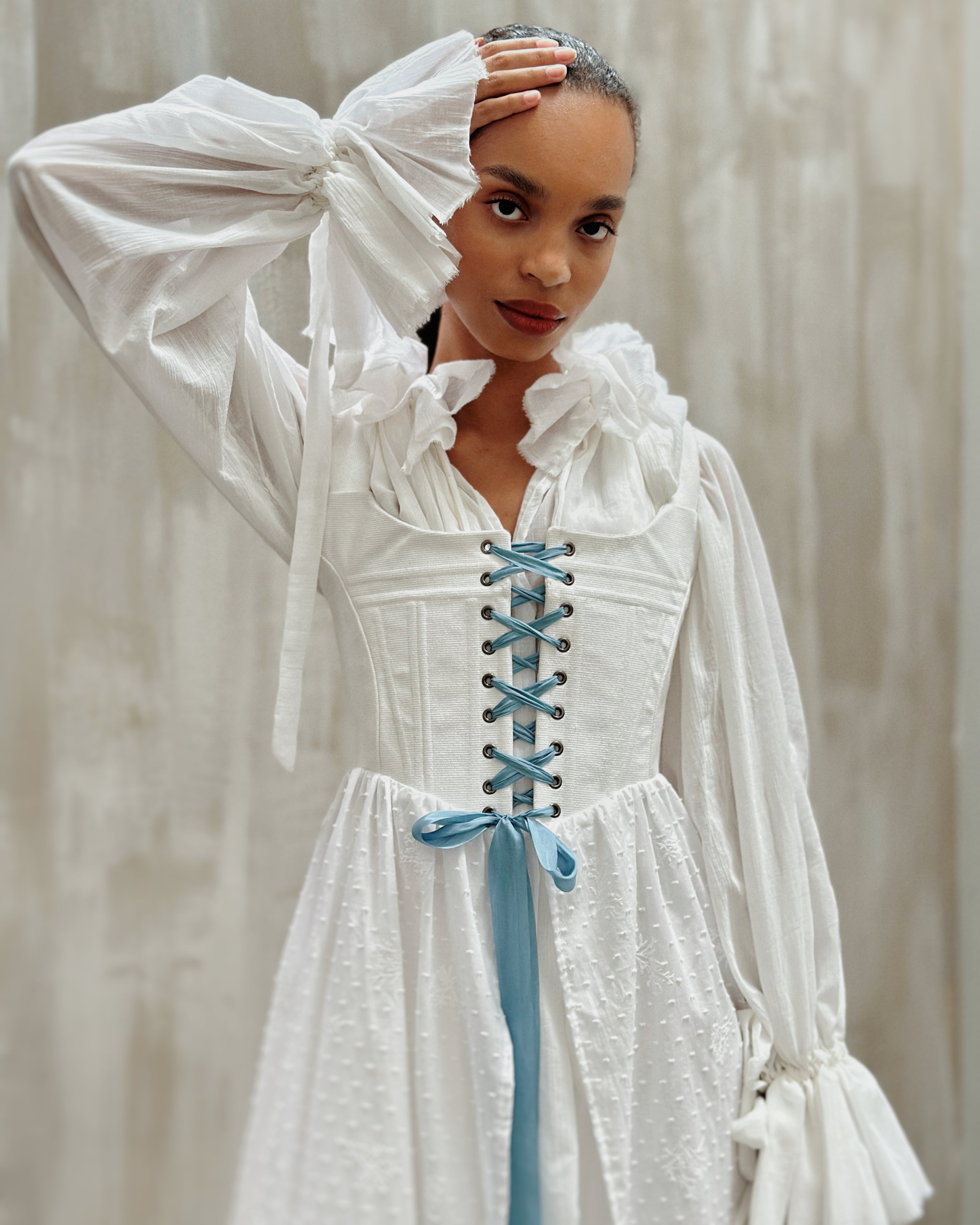 Caterina Stays Gown in White Broderie (Size I)