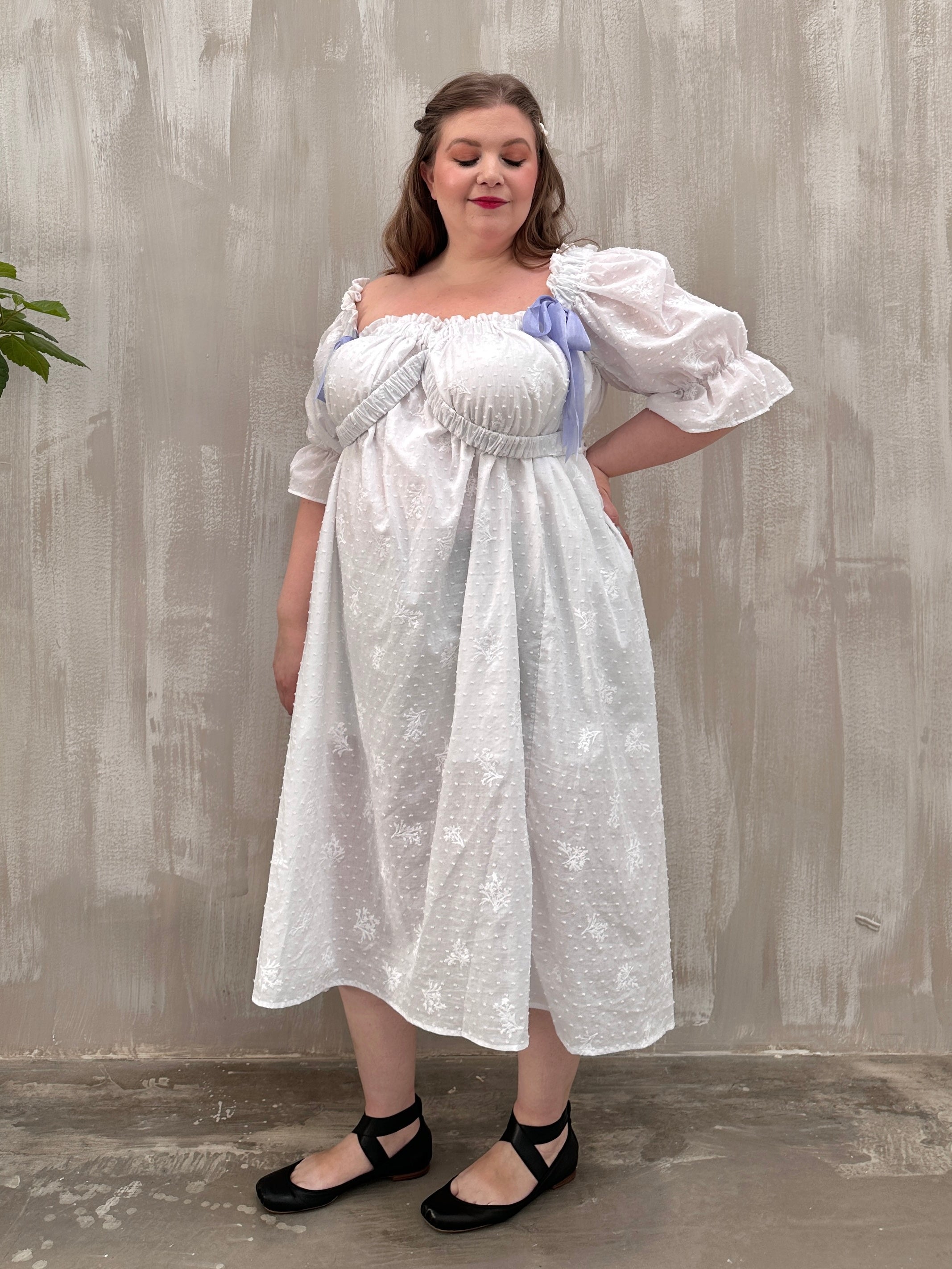 SS 2023: Regency Day Dress with Silk Bows (White Broderie)