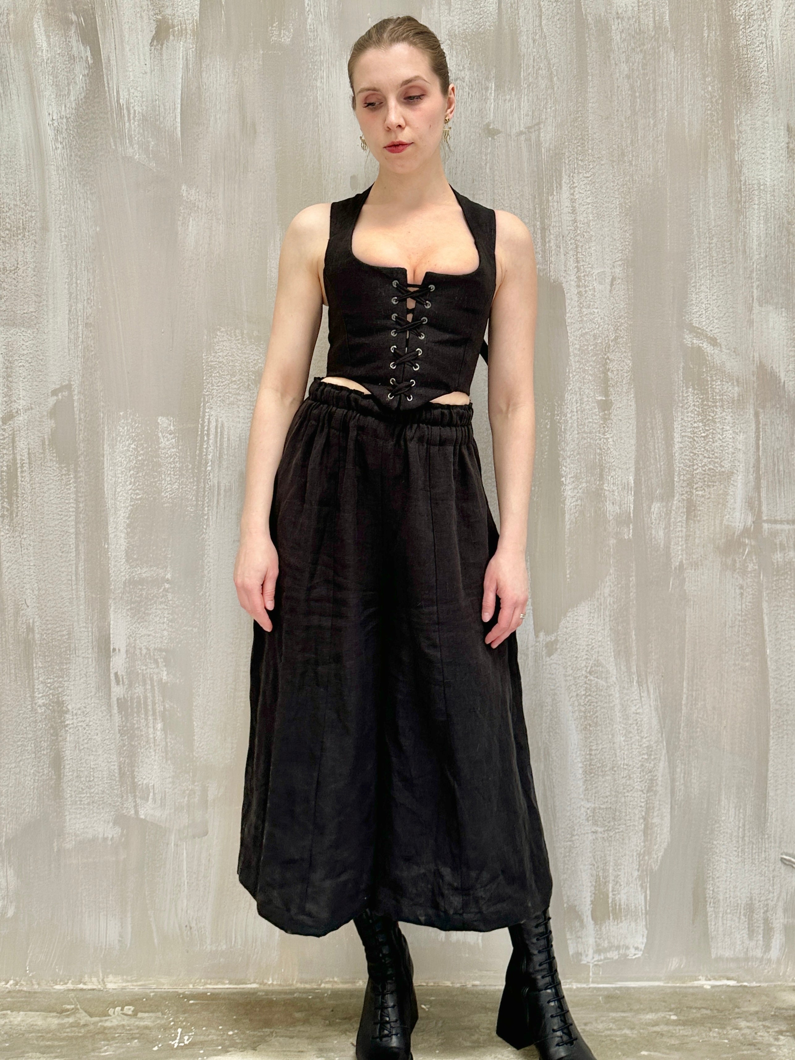 Wide Leg Linen Trousers (Soft Black)