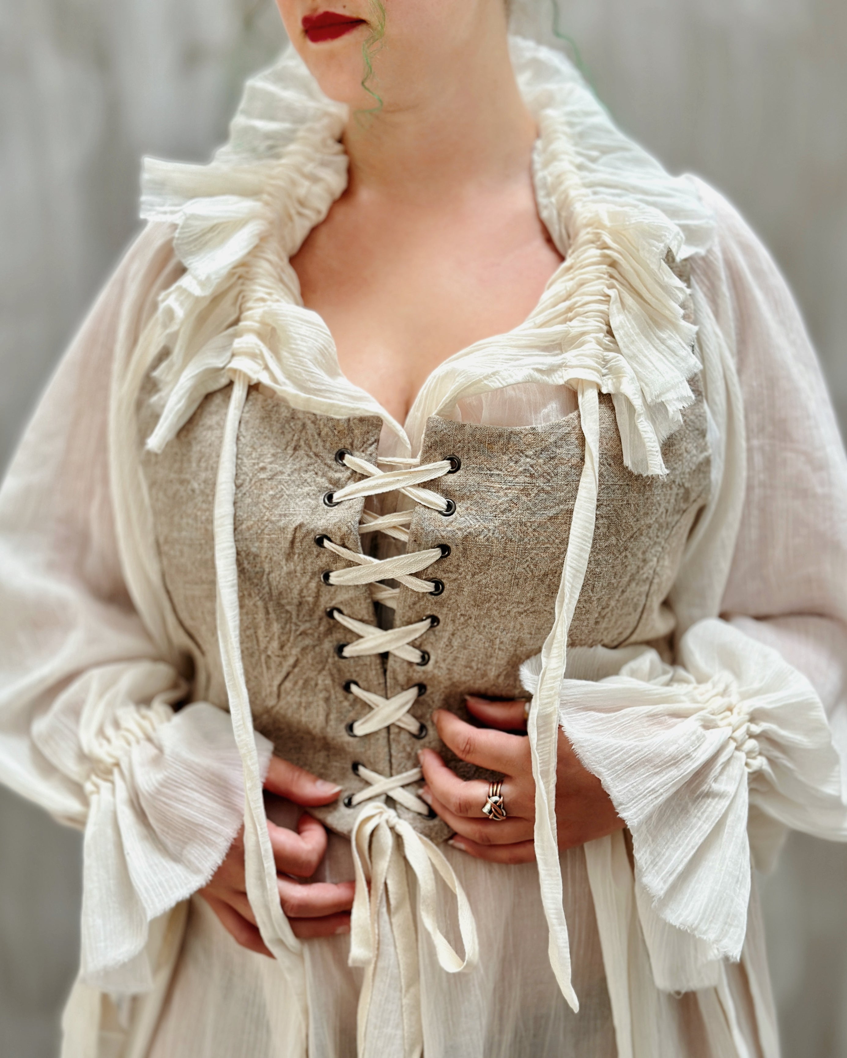 Contrast Corset Vest in Natural Crinkled Linen (Limited Edition)