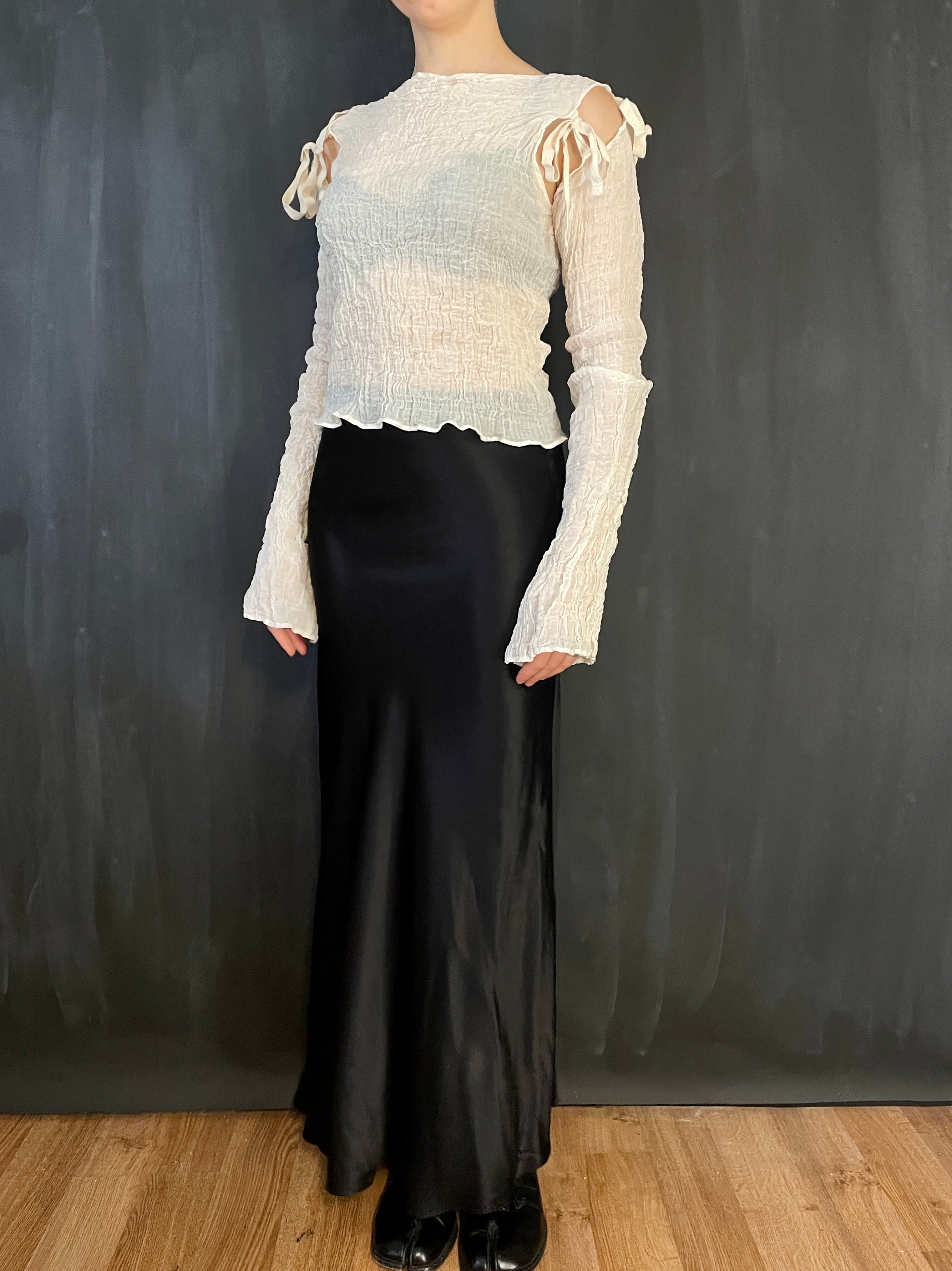 Sample Sale: Detached Sleeve Top in Ivory Crinkled Cotton (Size I)