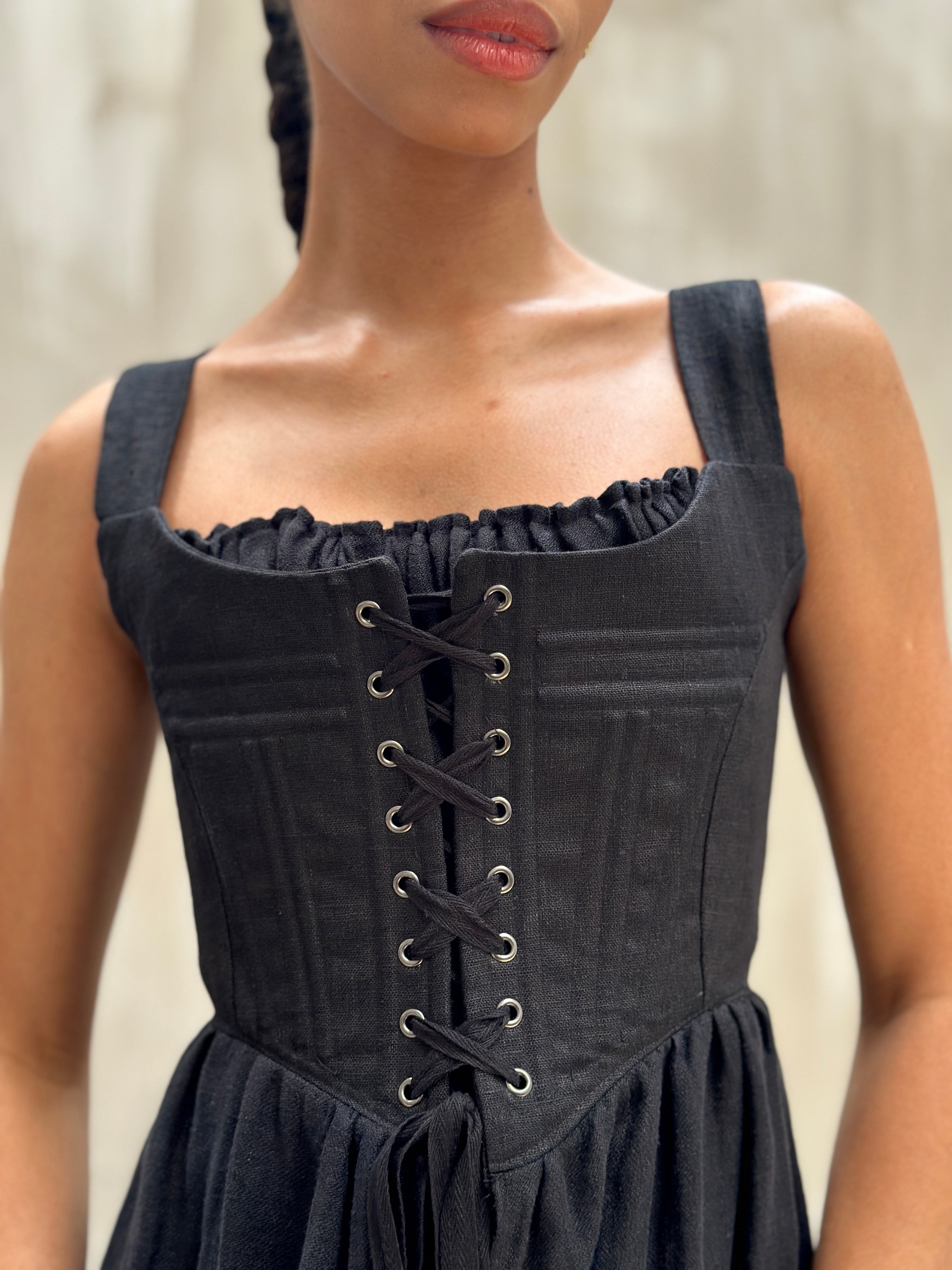 Caterina Stays Gown in Black Linen