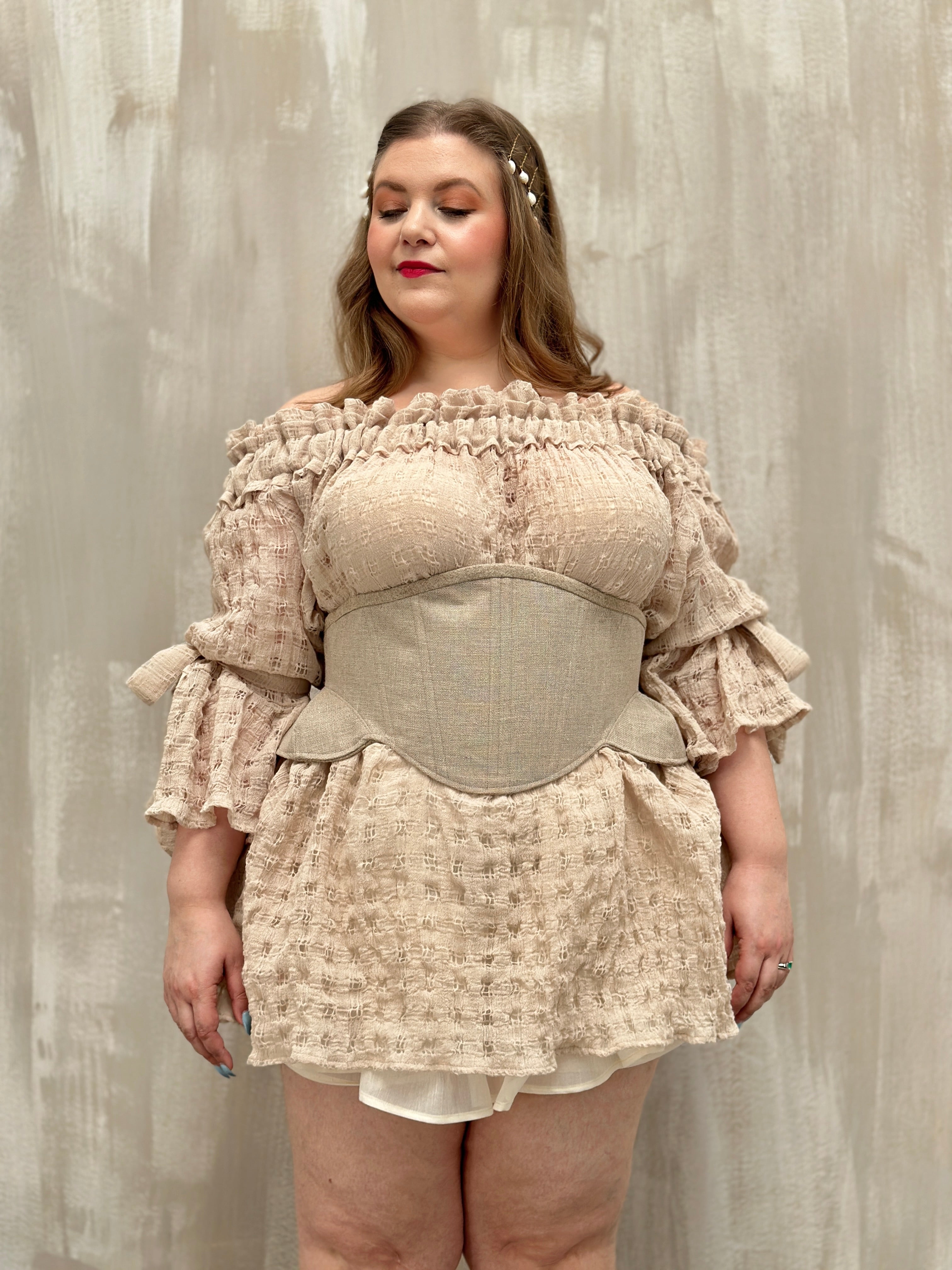 Paperbag Tunic in Linen Cotton Open Weave (Ecru)