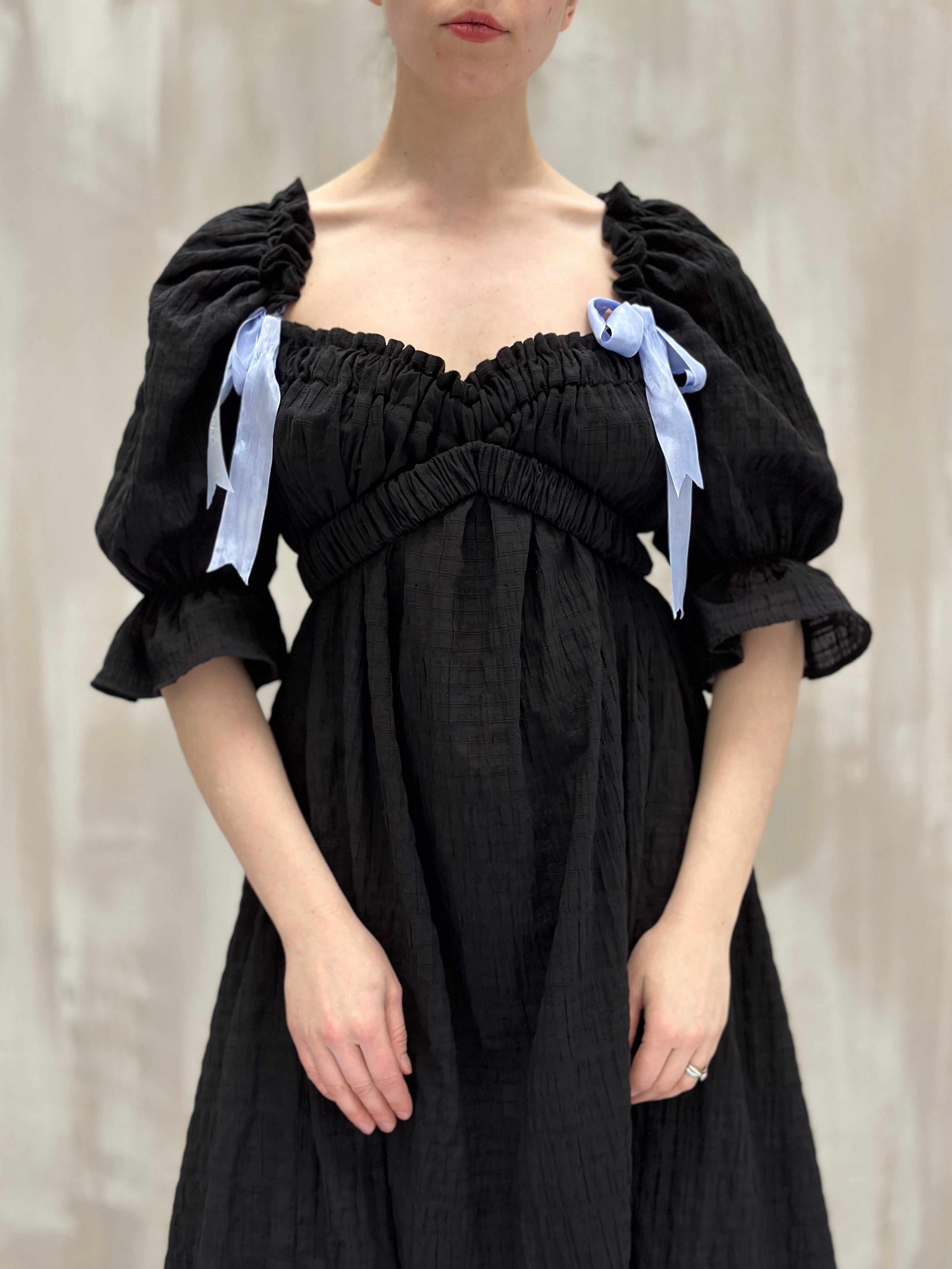 SS 2023: Regency Day Dress with Silk Bows (Black)