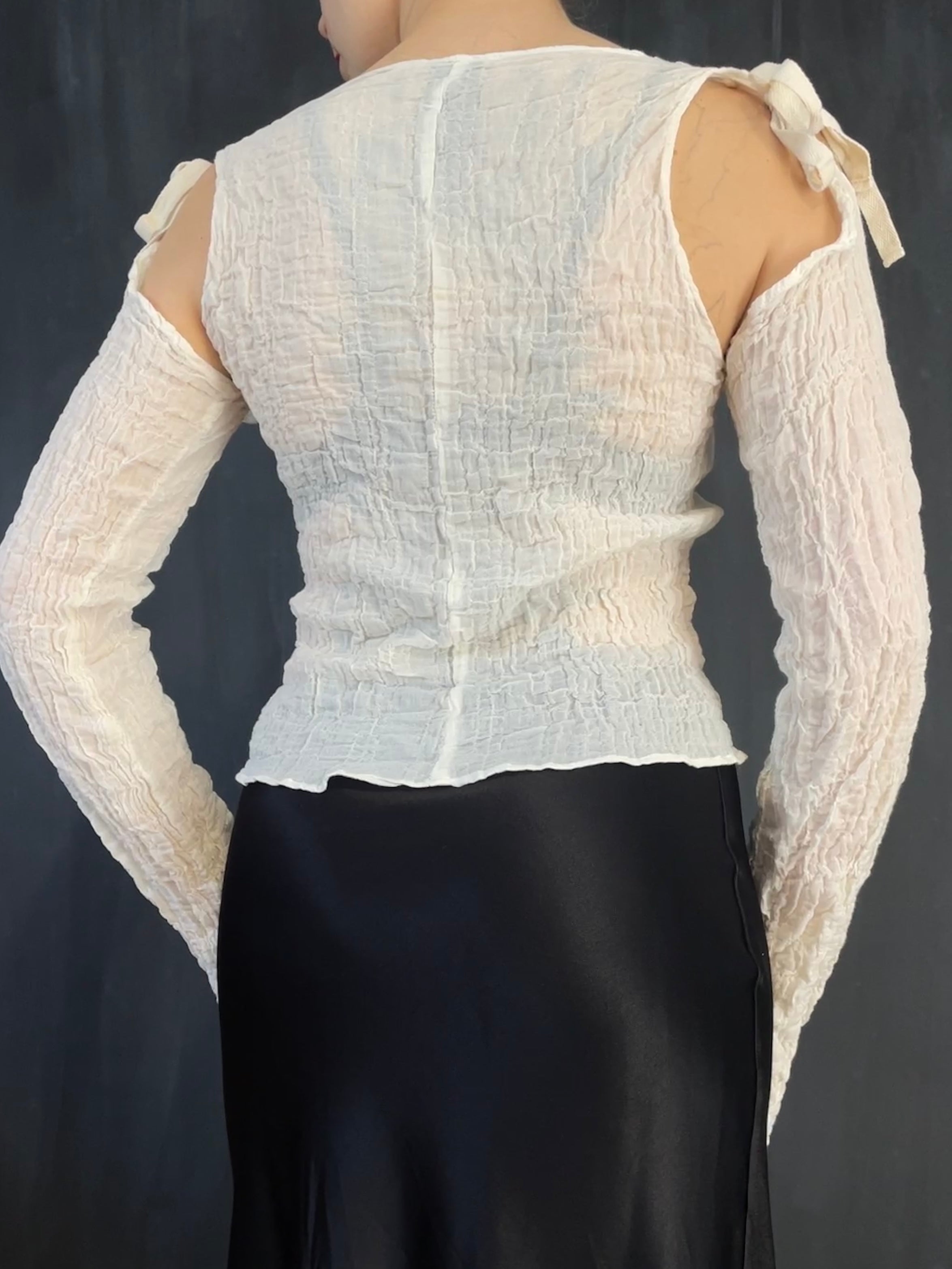 Sample Sale: Detached Sleeve Top in Ivory Crinkled Cotton (Size I)