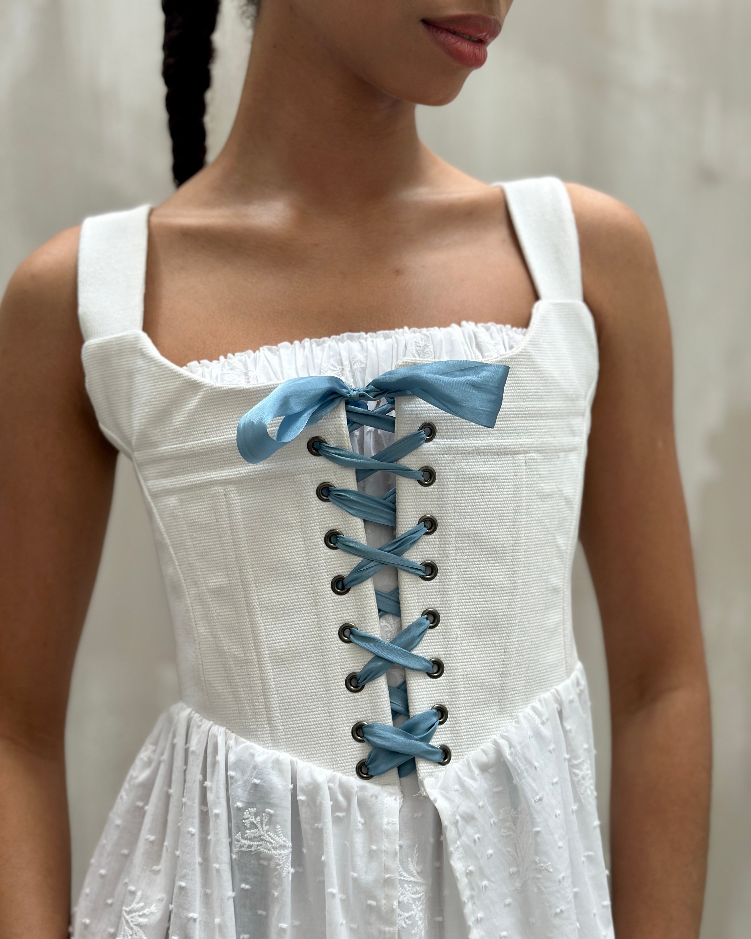 Caterina Stays Gown in White Broderie (Size I)