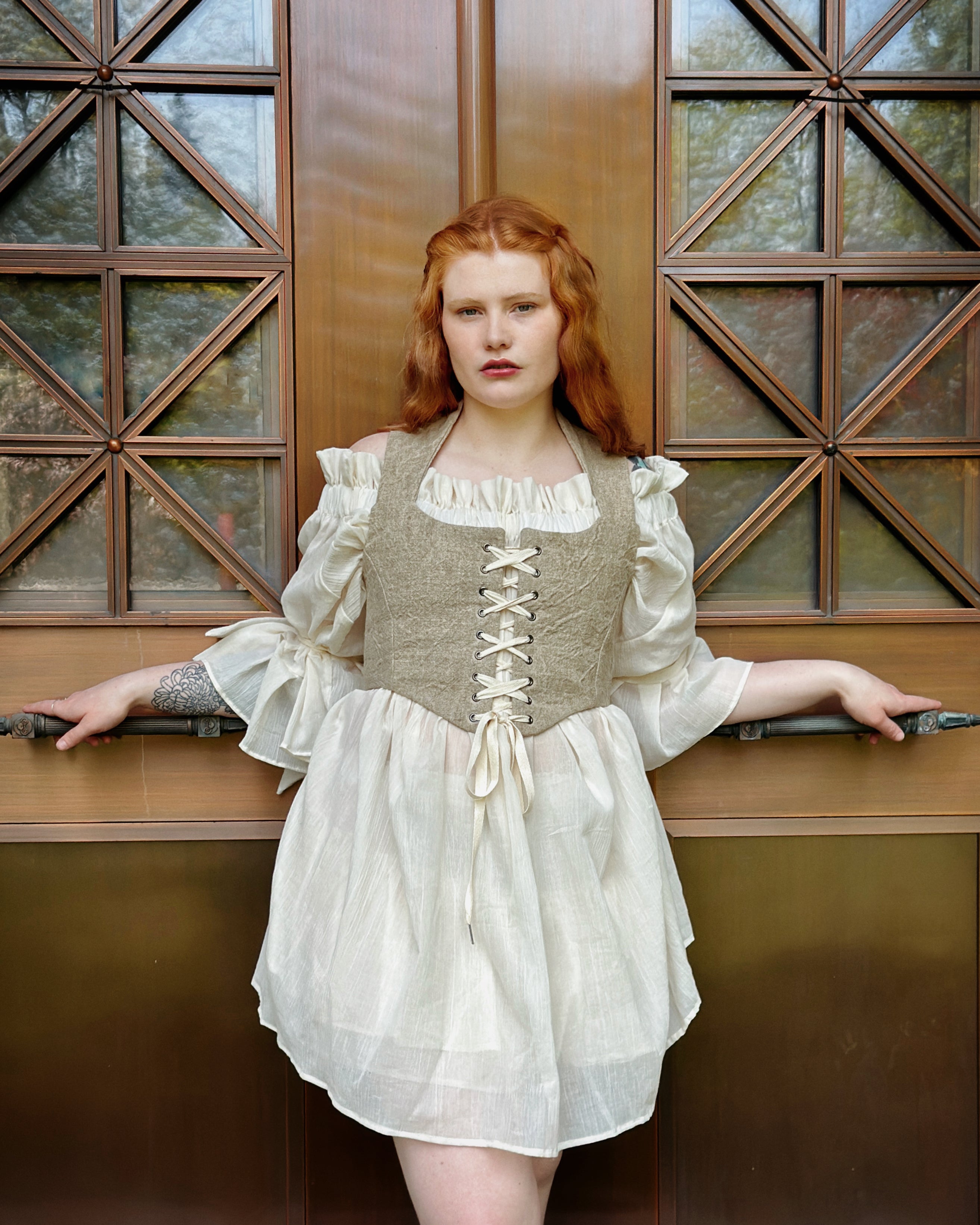 Contrast Corset Vest in Natural Crinkled Linen (Limited Edition)