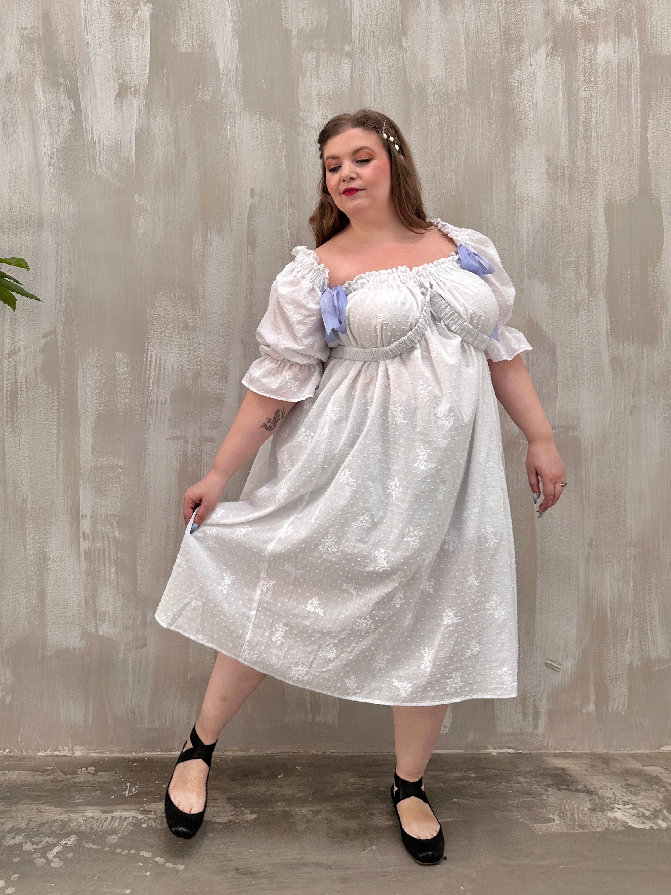 SS 2023: Regency Day Dress with Silk Bows (White Broderie)