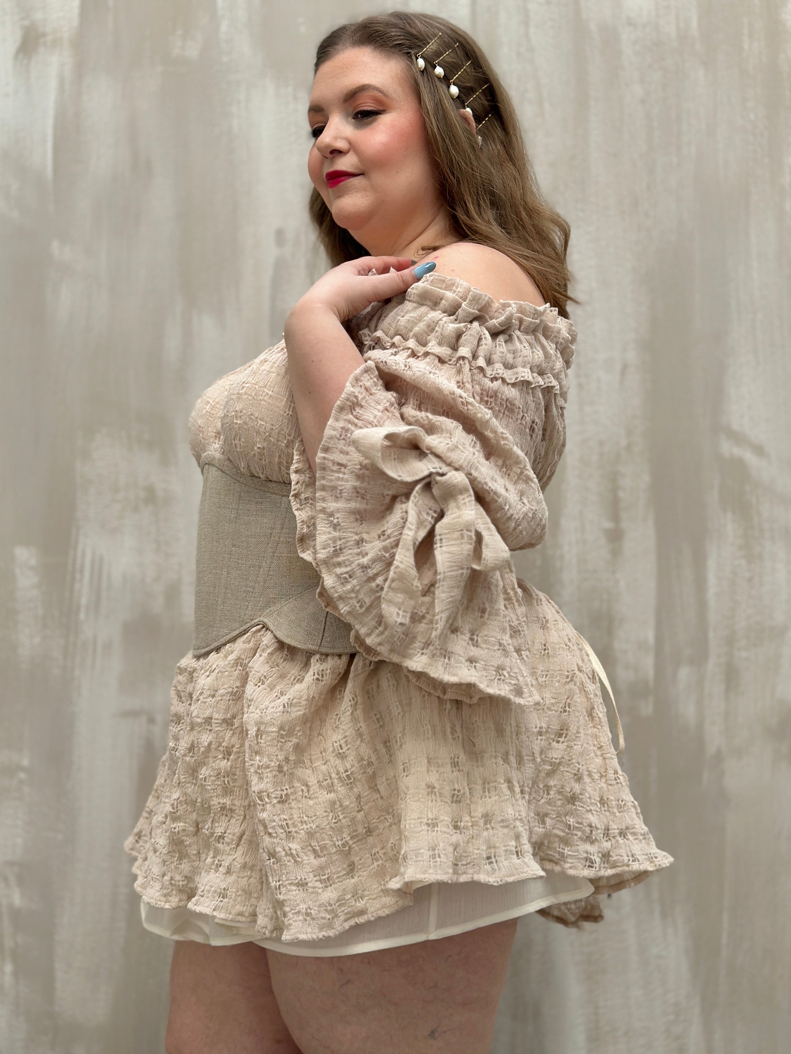 Paperbag Tunic in Linen Cotton Open Weave (Ecru)