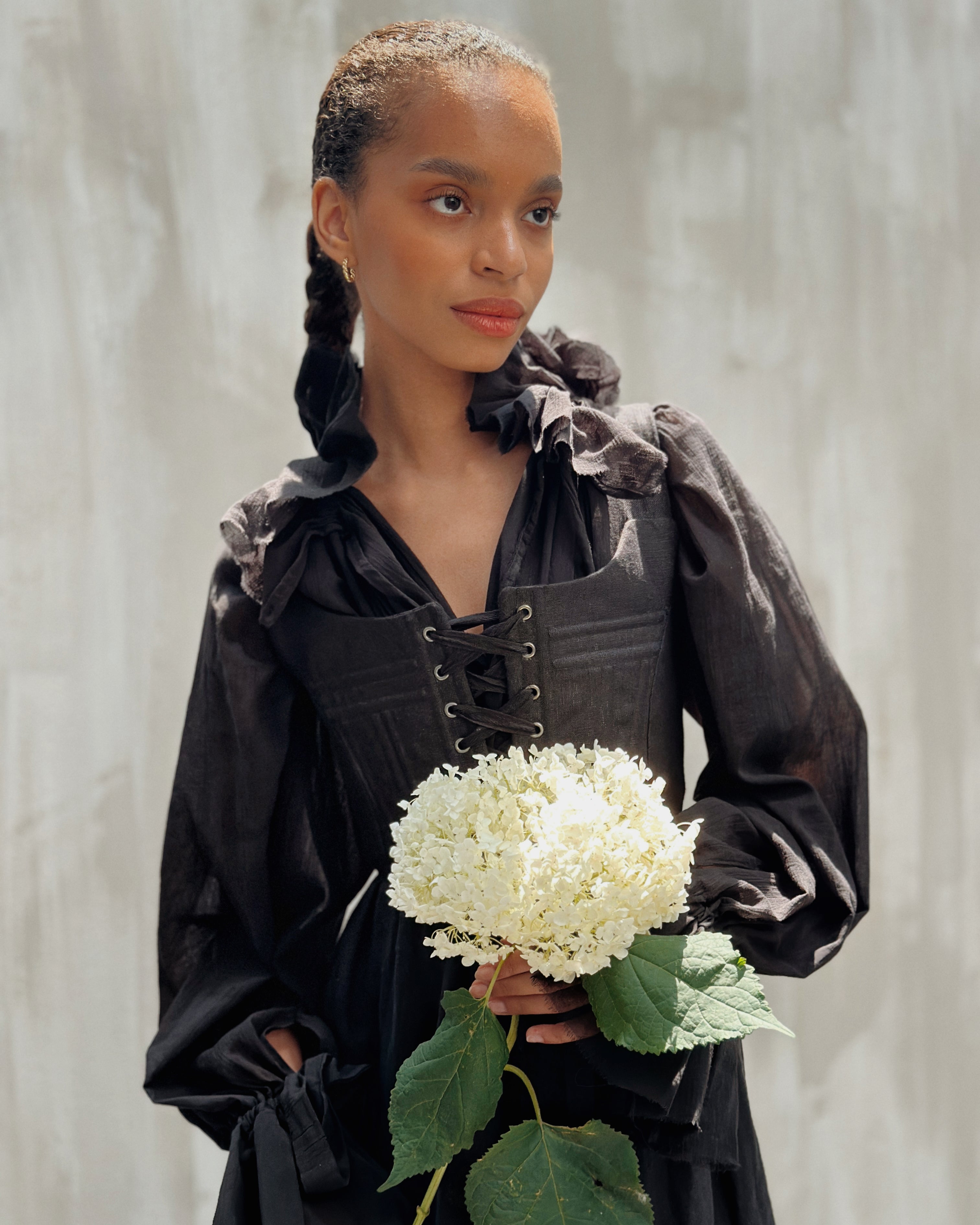 Caterina Stays Gown in Black Linen