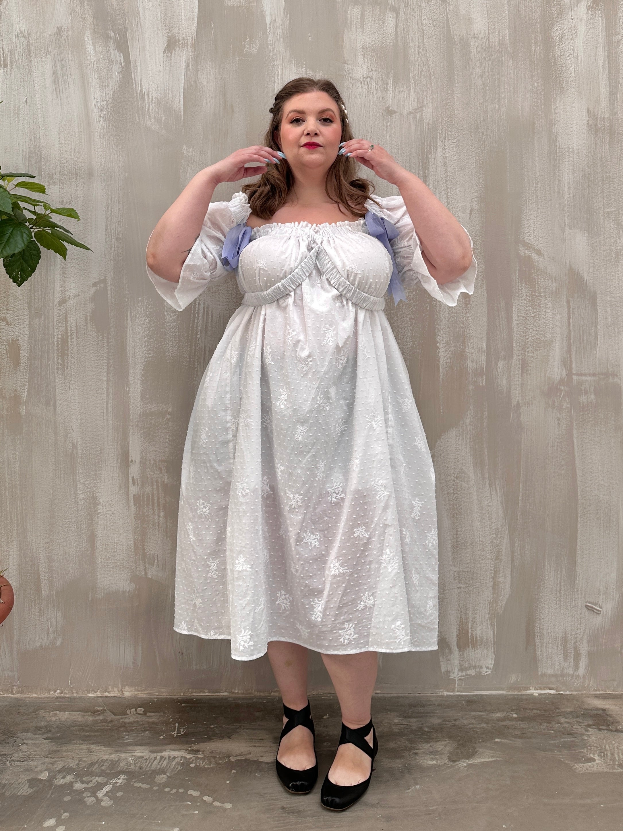 SS 2023: Regency Day Dress with Silk Bows (White Broderie)