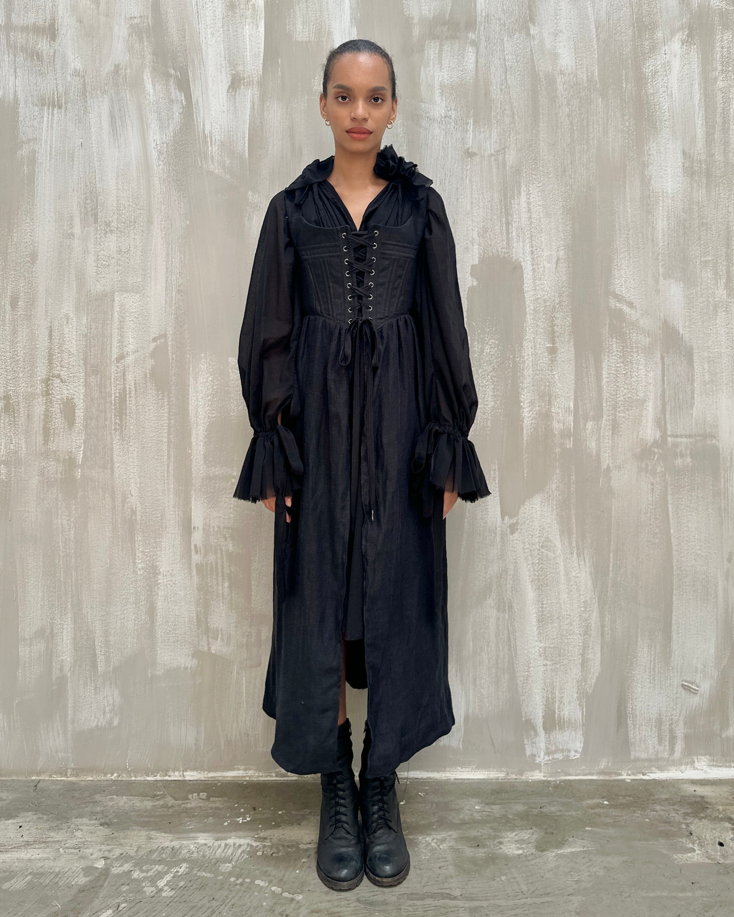 Caterina Stays Gown in Black Linen