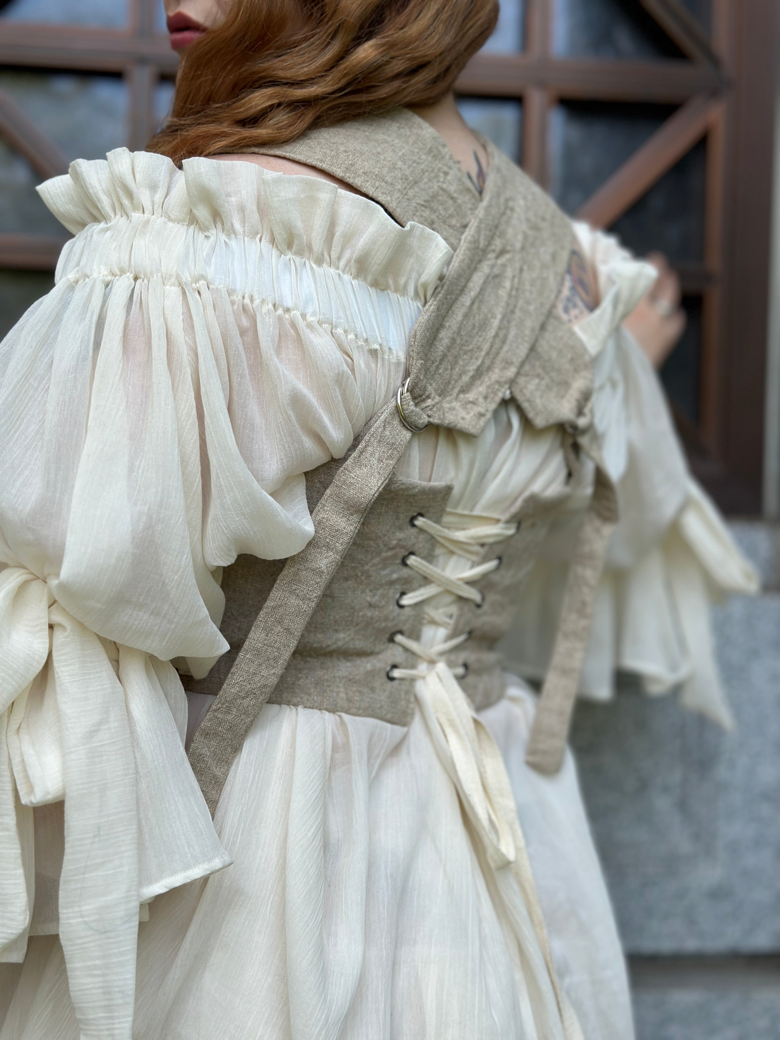 Contrast Corset Vest in Natural Crinkled Linen (Limited Edition)