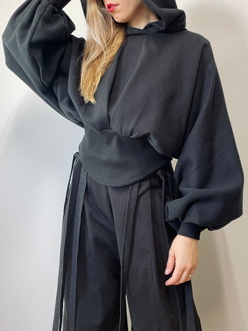 Sample Sale: Bishop Sleeve Corset Waist Hoodie (S & M)