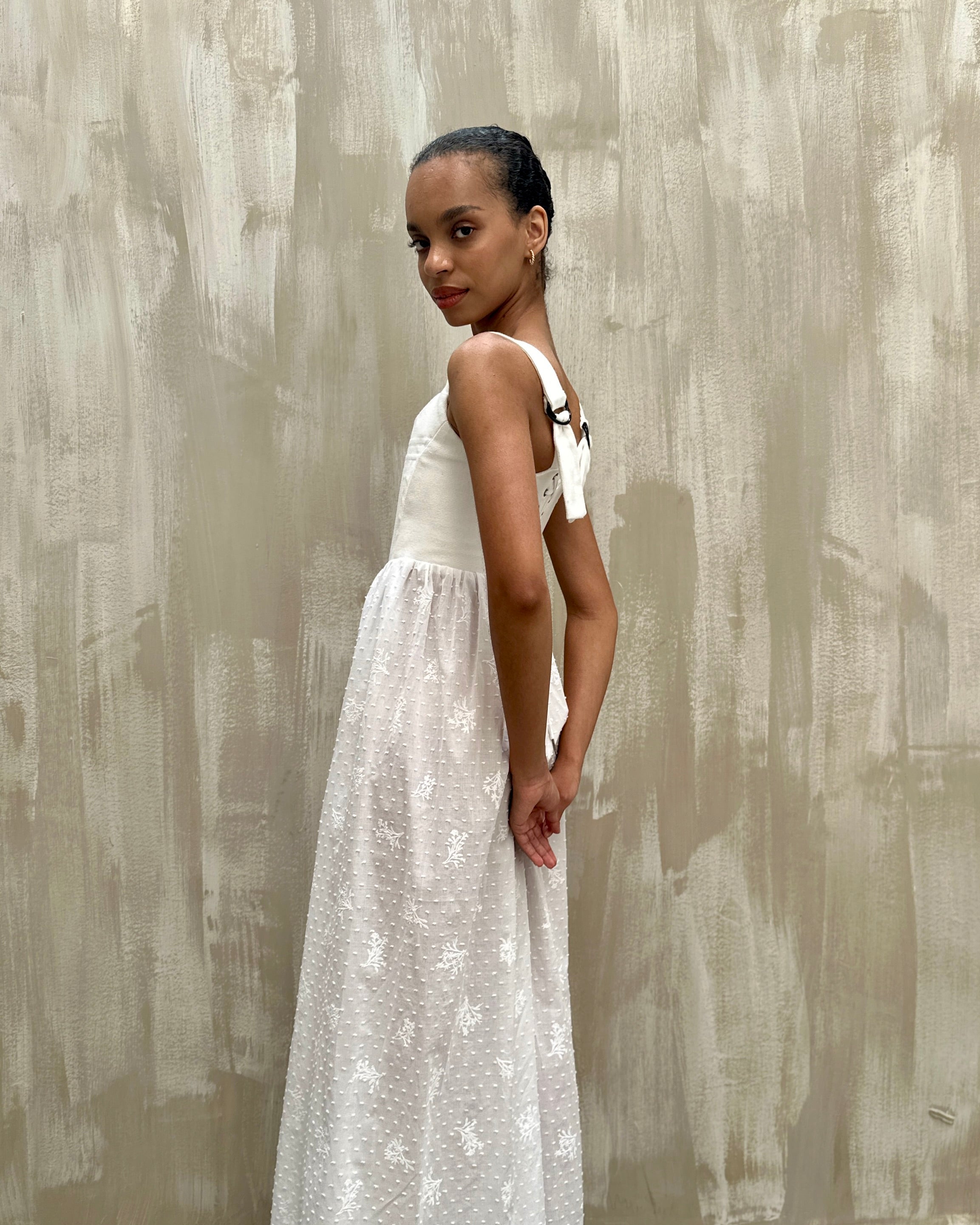 Caterina Stays Gown in White Broderie (Size I)