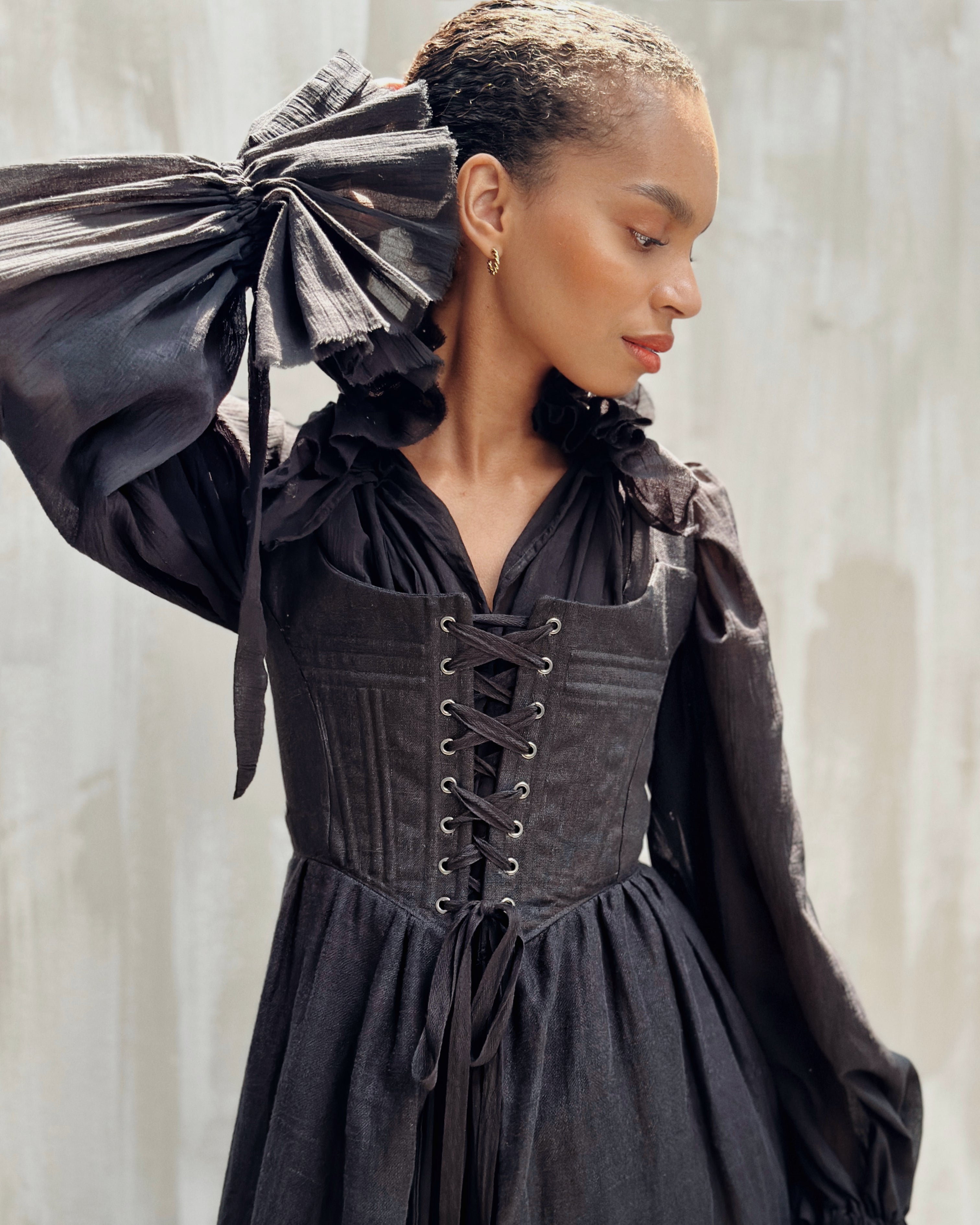 Caterina Stays Gown in Black Linen