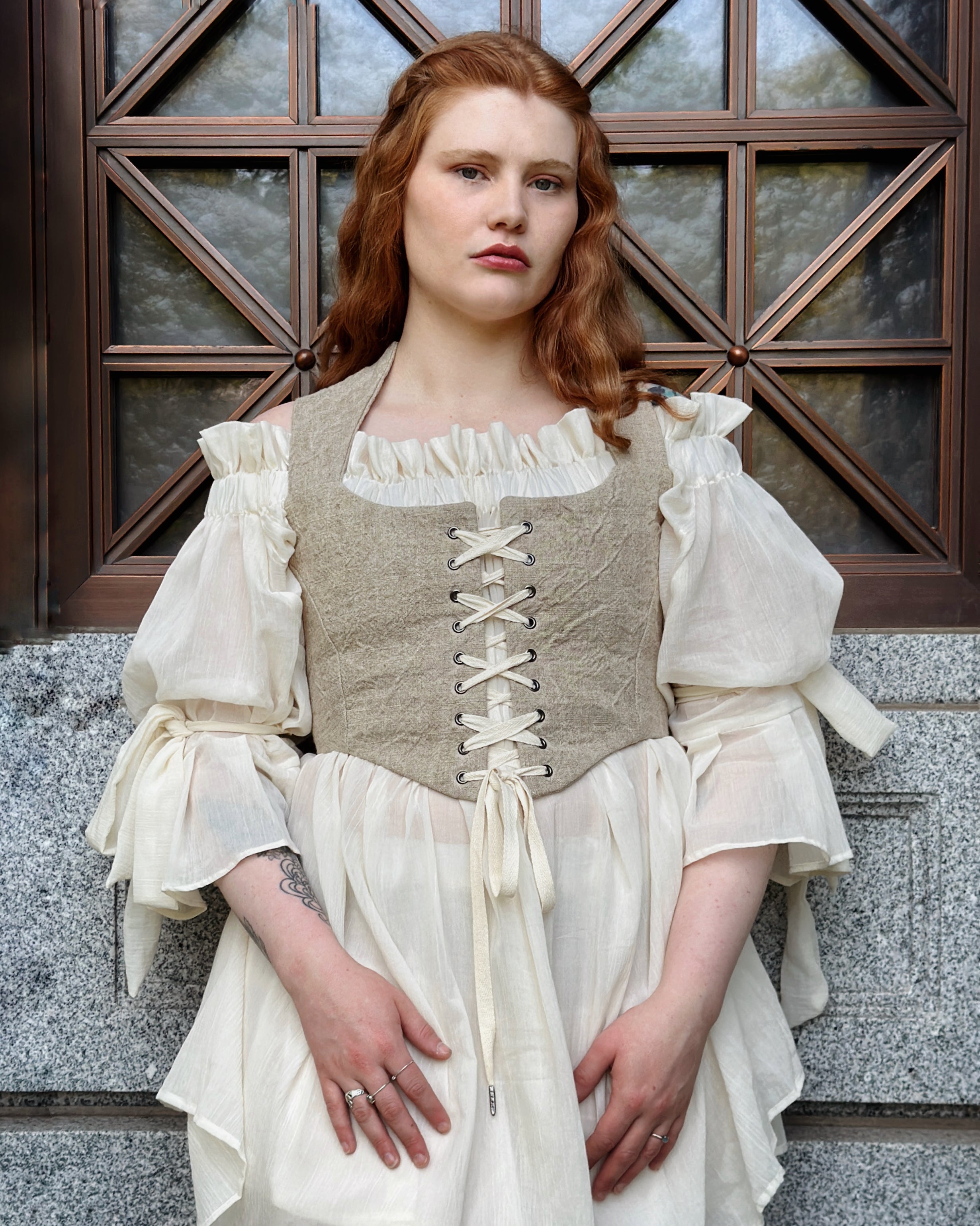 Contrast Corset Vest in Natural Crinkled Linen (Limited Edition)