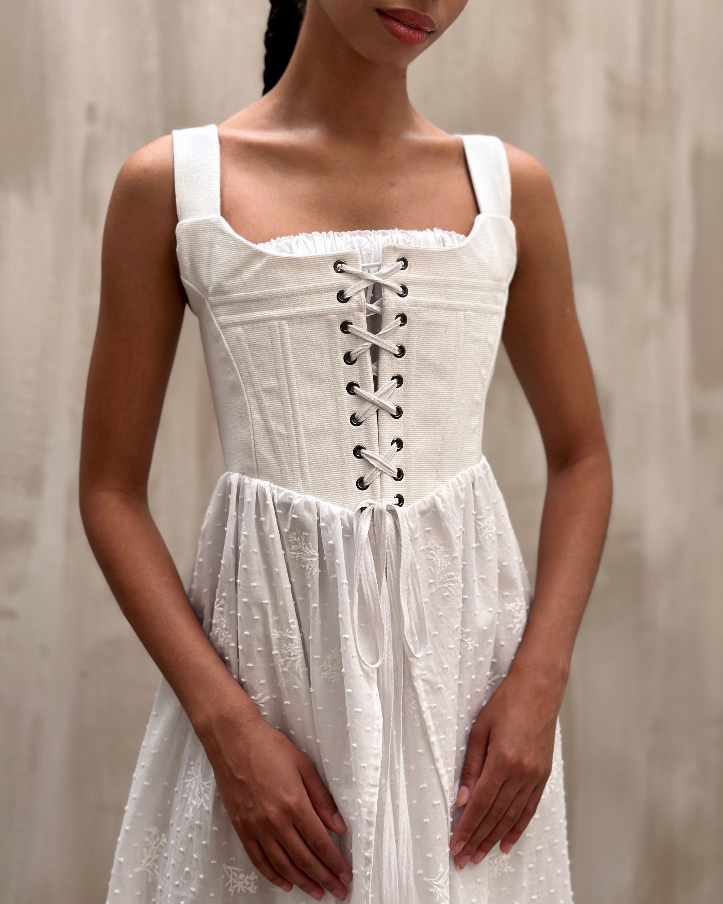 Caterina Stays Gown in White Broderie (Size I)