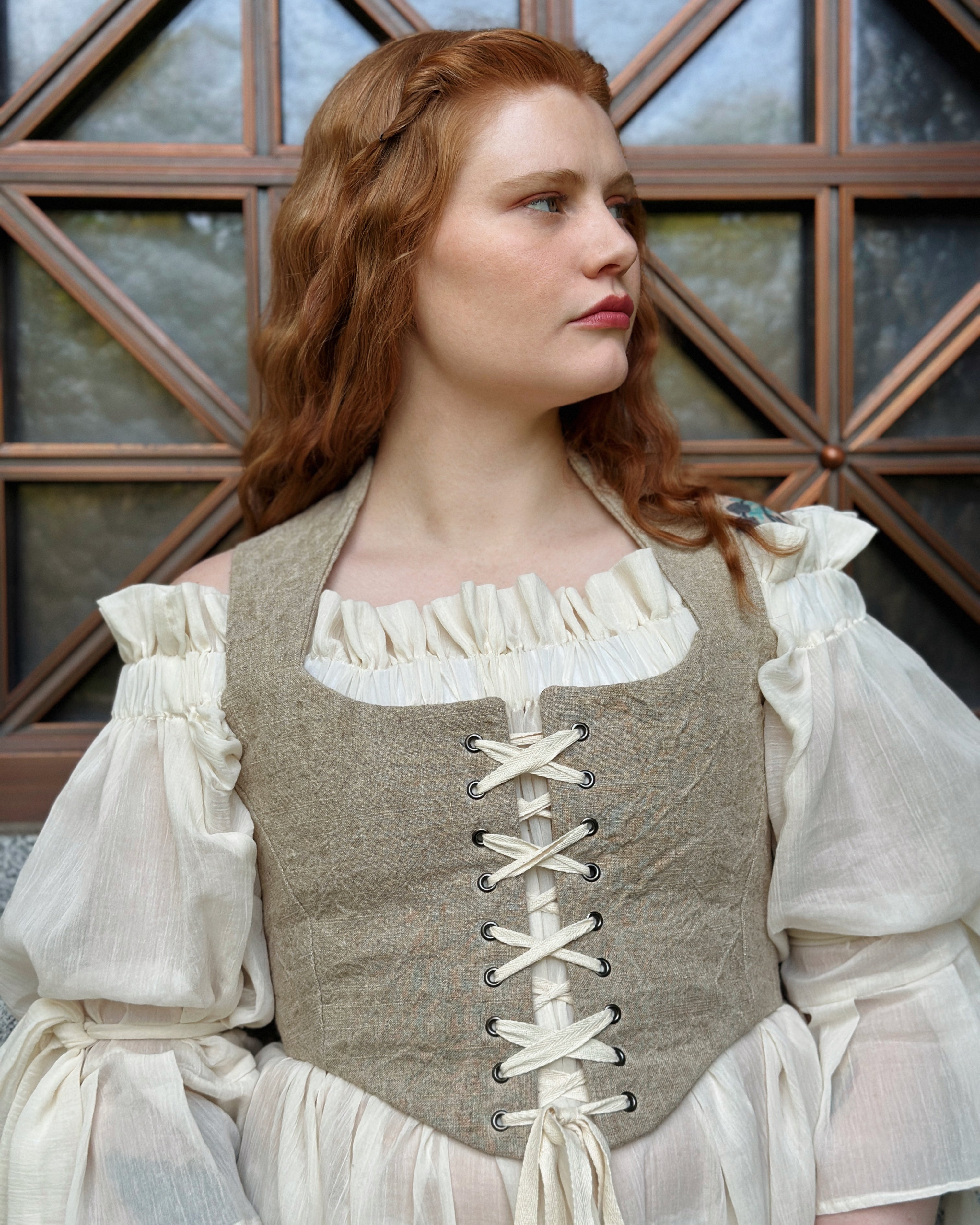 Contrast Corset Vest in Natural Crinkled Linen (Limited Edition)