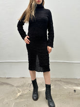 Sample Sale: Turtleneck Dress in Black Crinkled Cotton ( Size I and II)