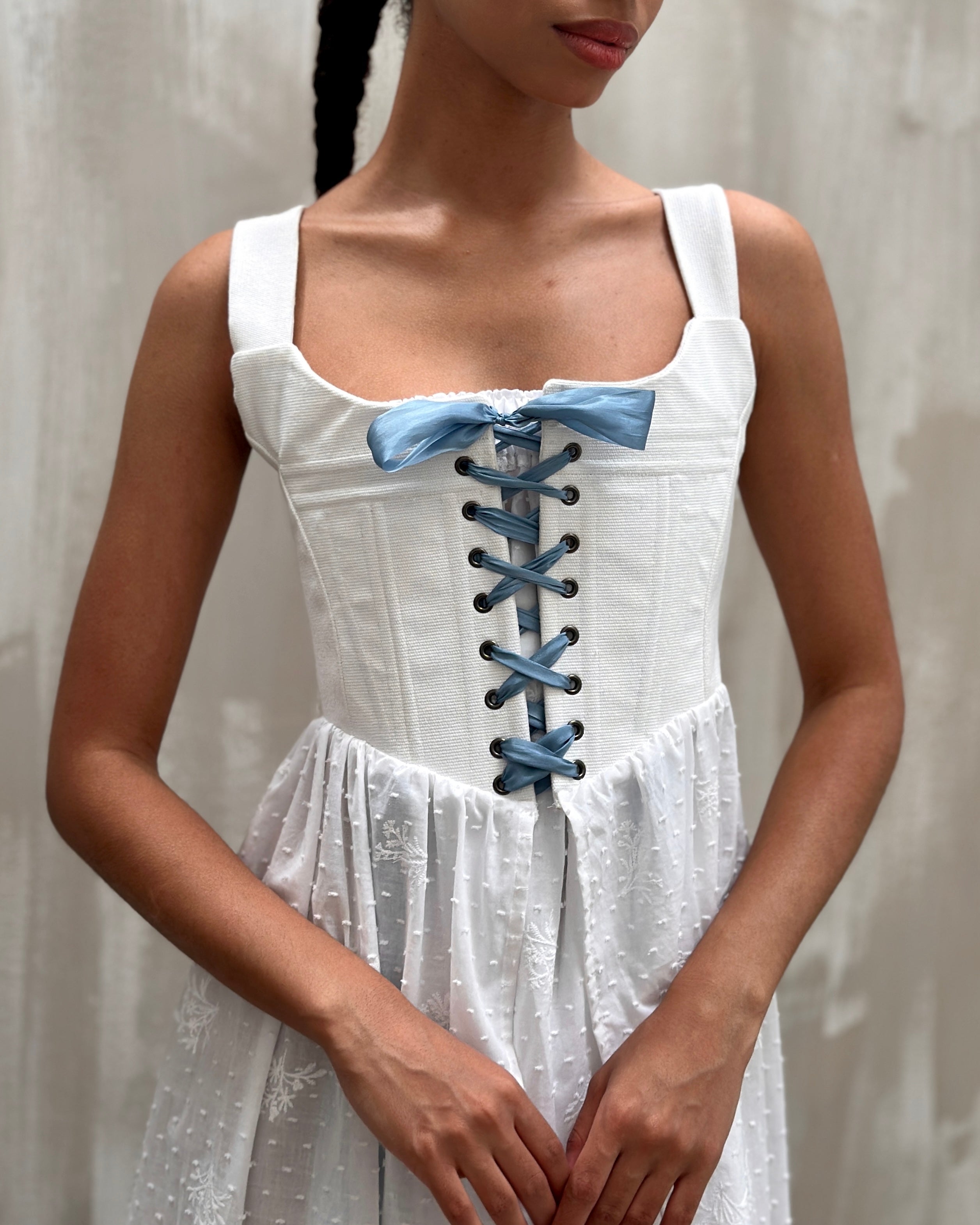 Caterina Stays Gown in White Broderie (Size I)