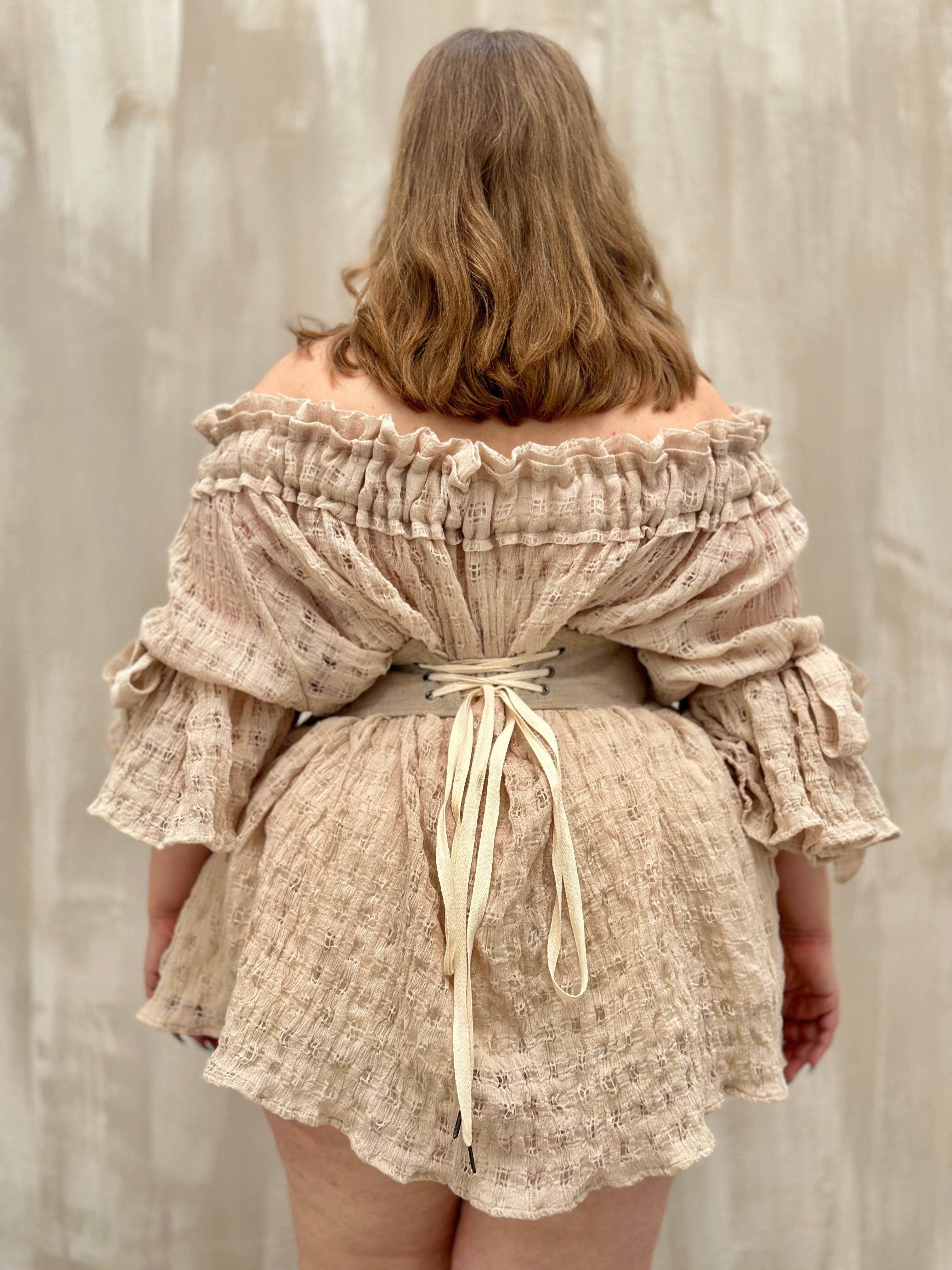 Paperbag Tunic in Linen Cotton Open Weave (Ecru)