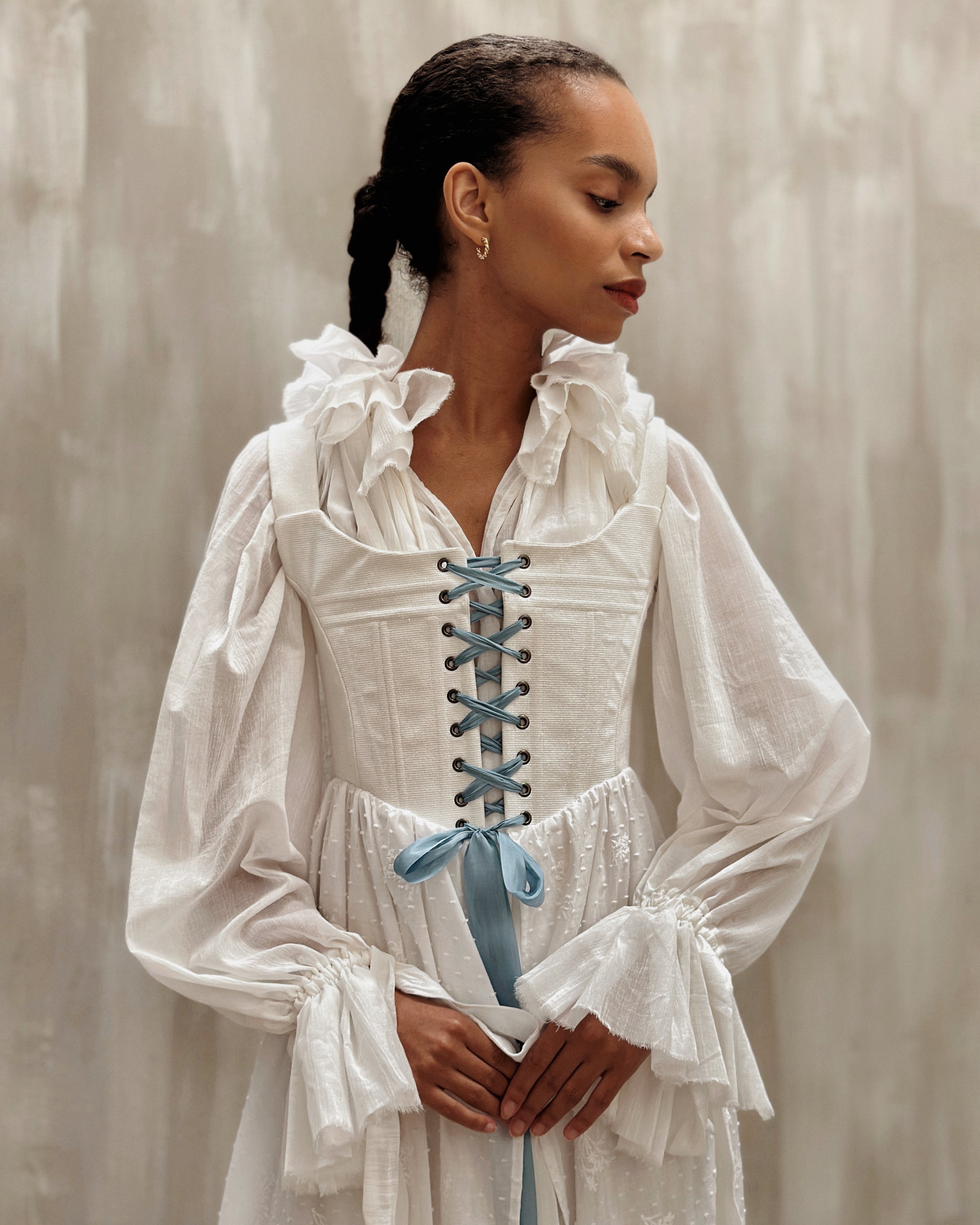 Caterina Stays Gown in White Broderie (Size I)