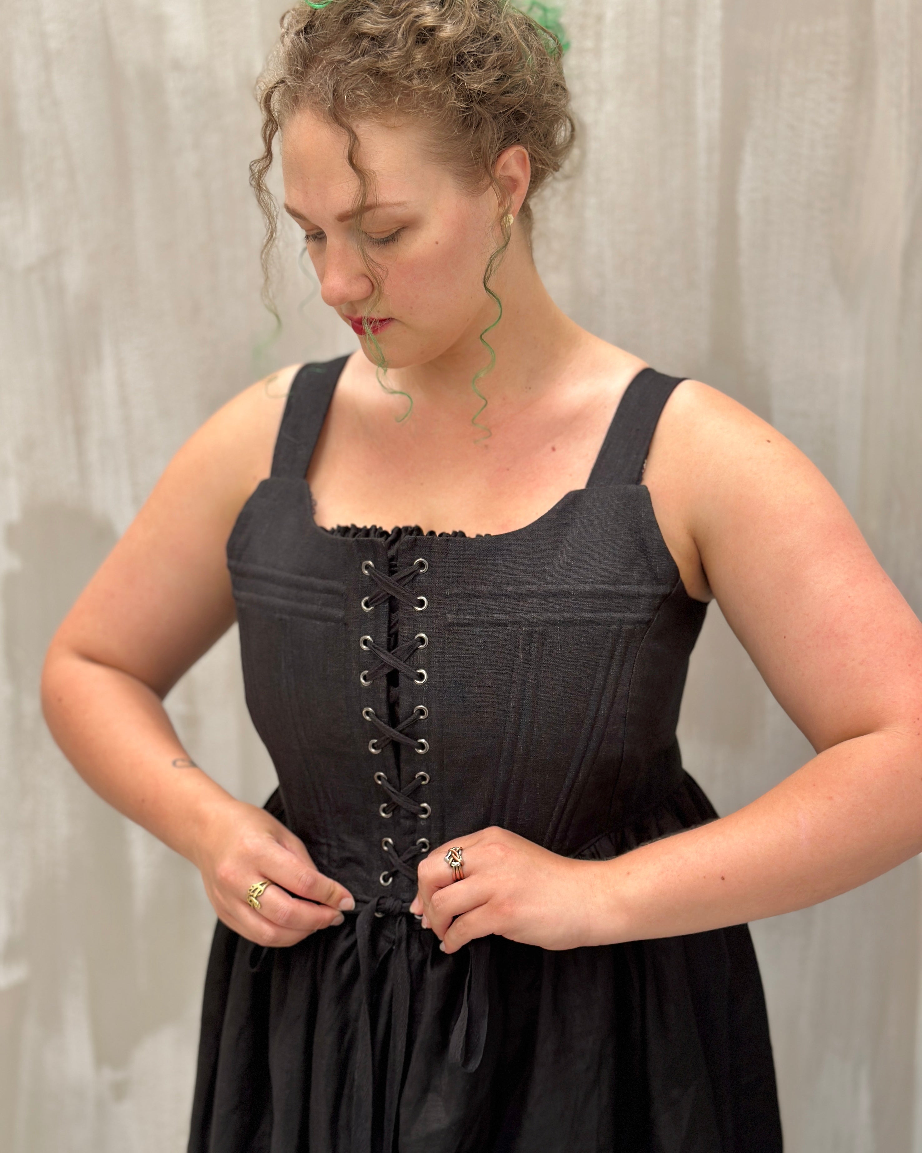 Caterina Stays Gown in Black Linen
