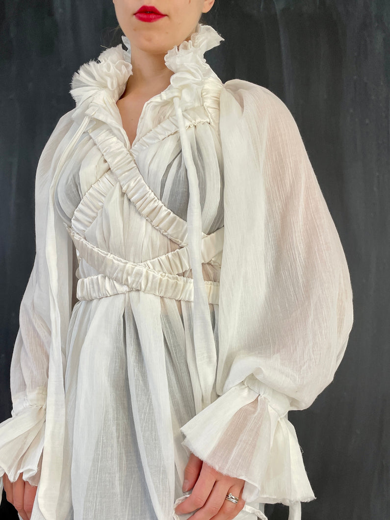 Double Crossover Harness in White Satin