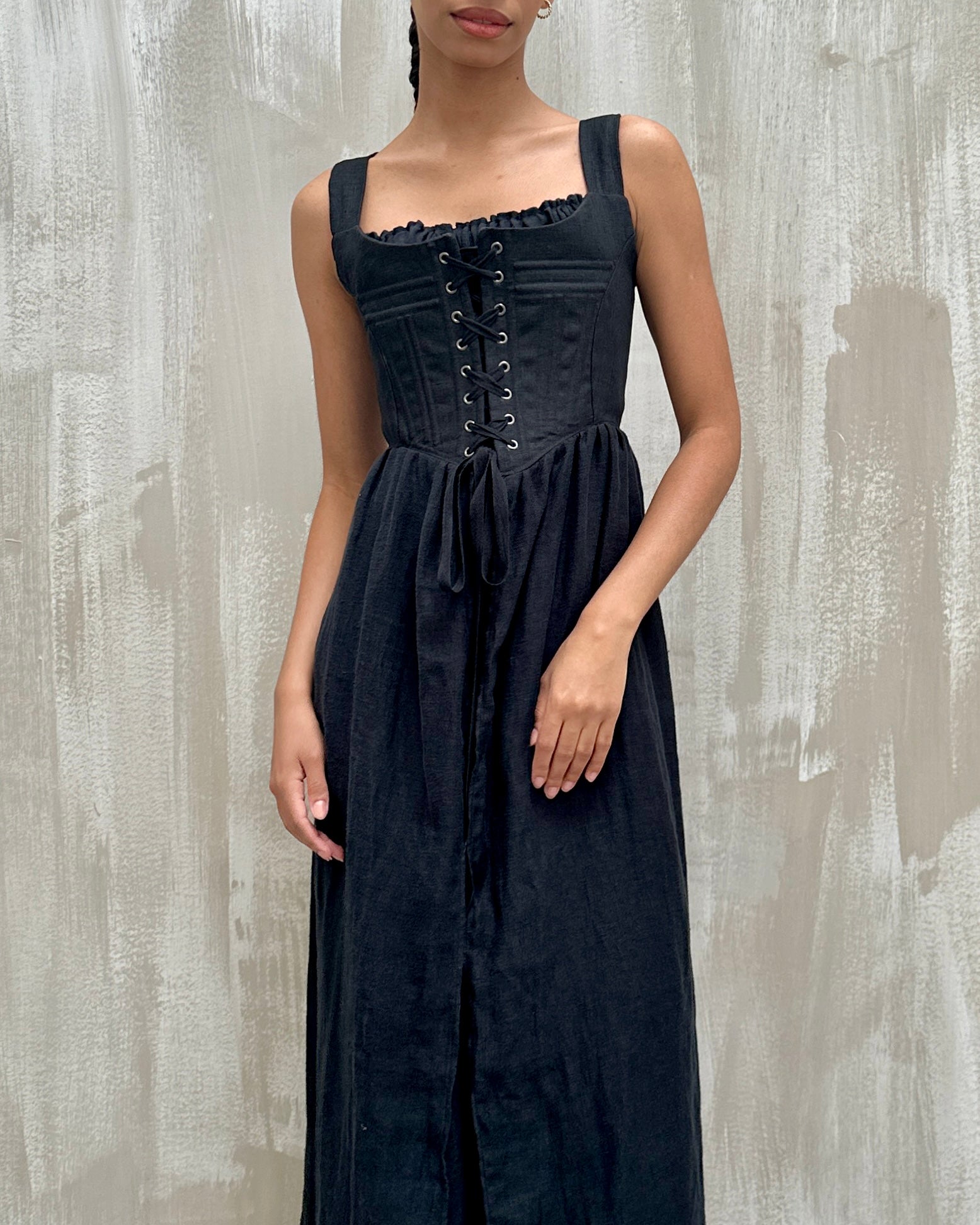 Caterina Stays Gown in Black Linen