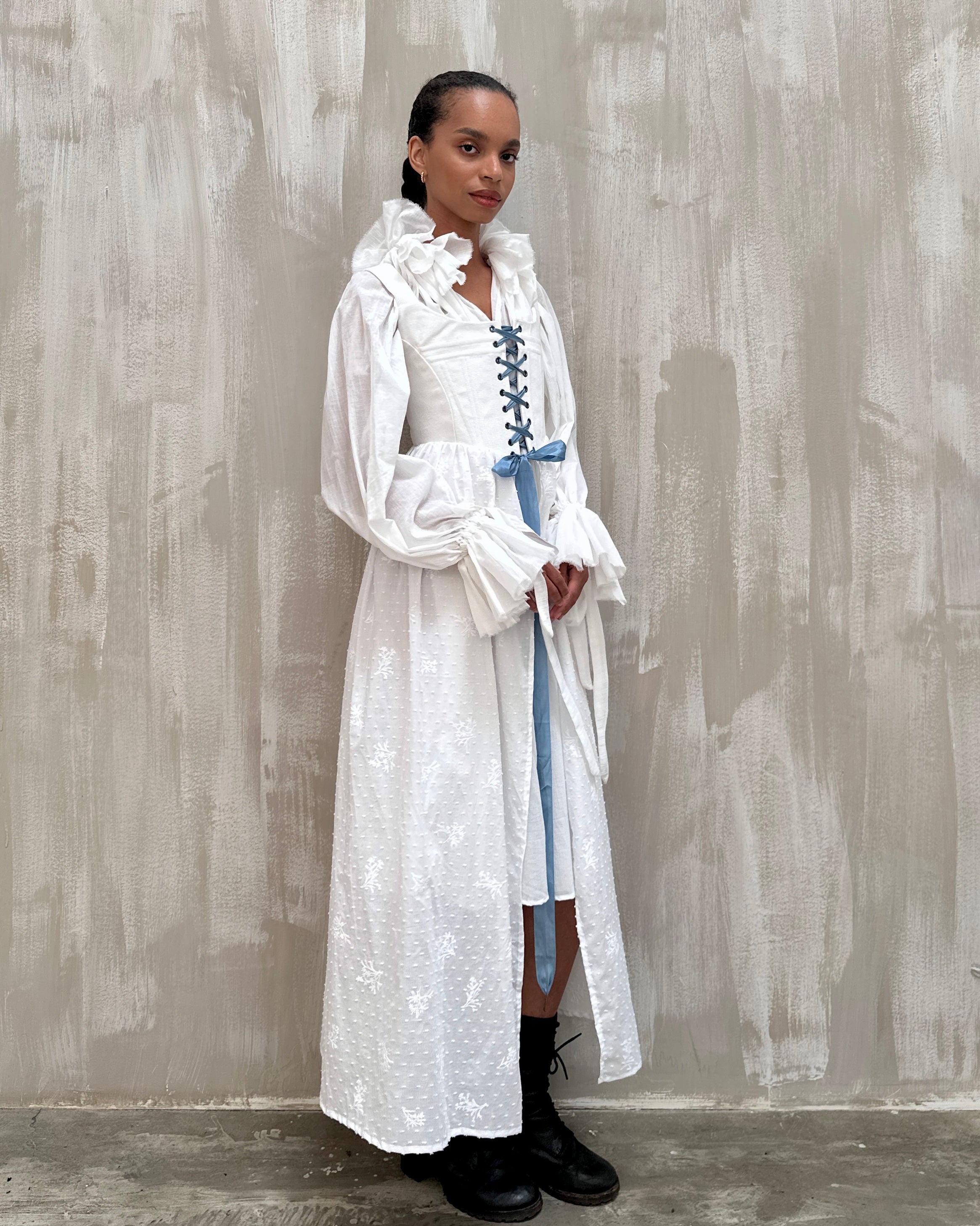 Caterina Stays Gown in White Broderie (Size I)