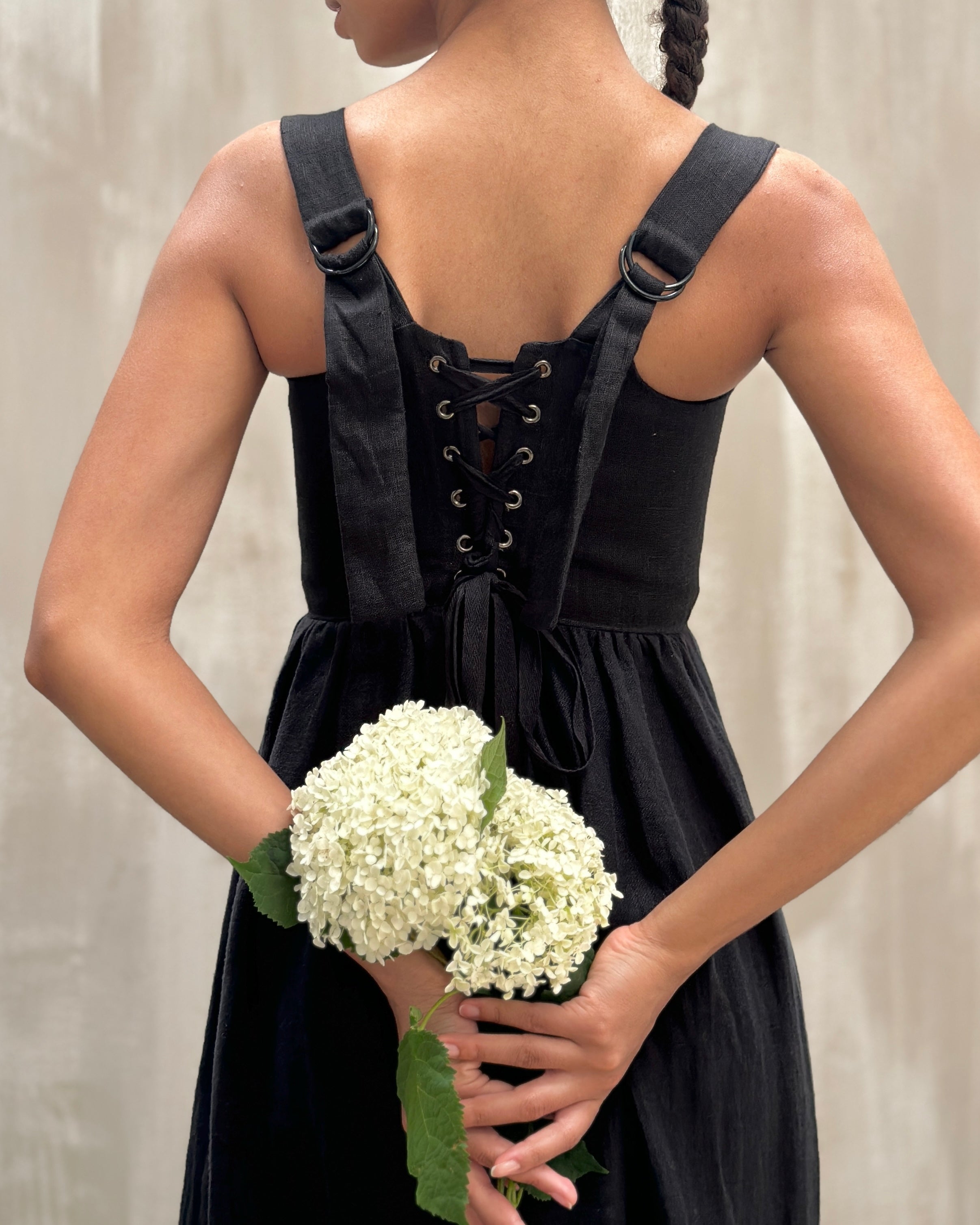 Caterina Stays Gown in Black Linen