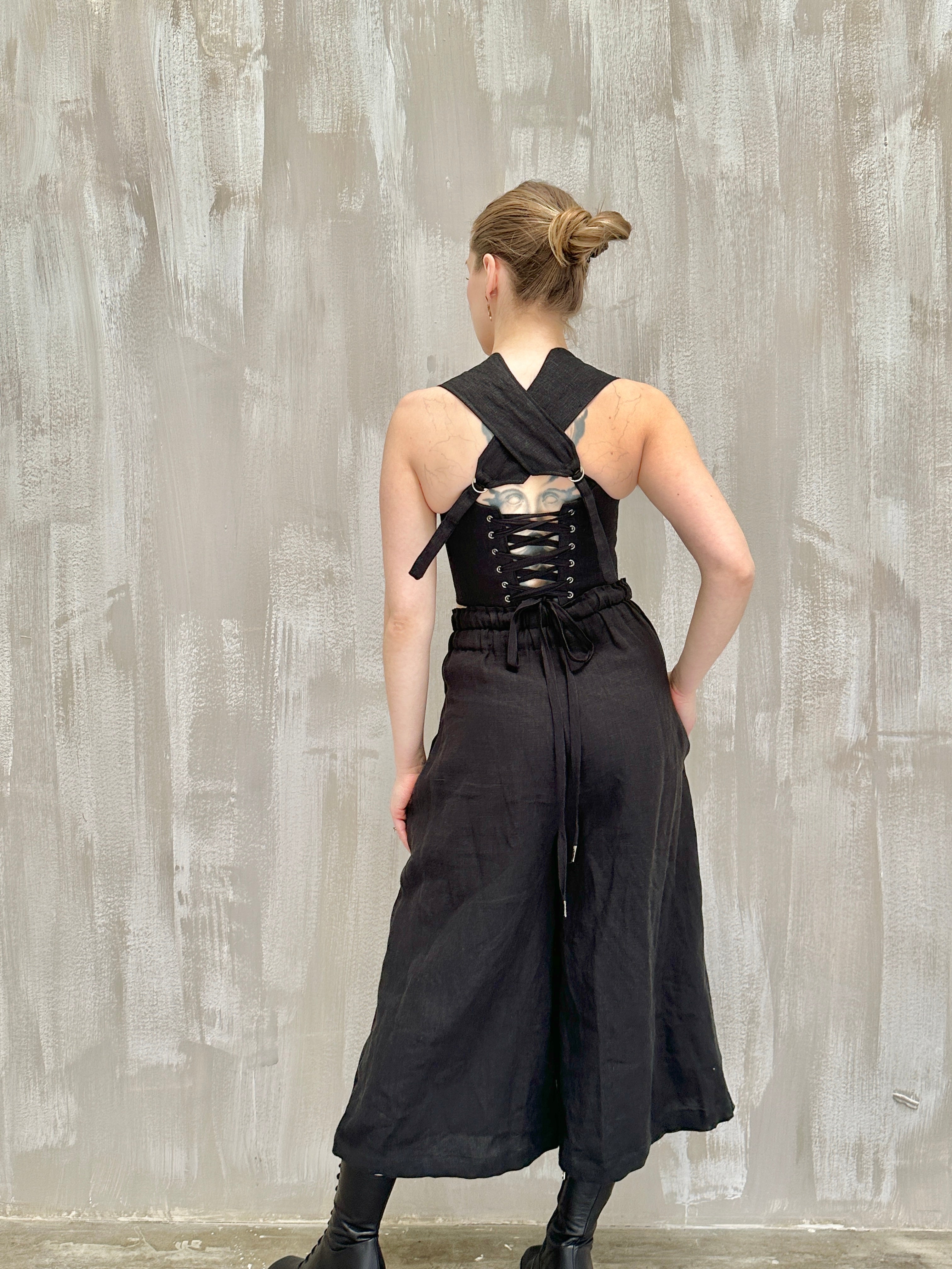 Wide Leg Linen Trousers (Soft Black)