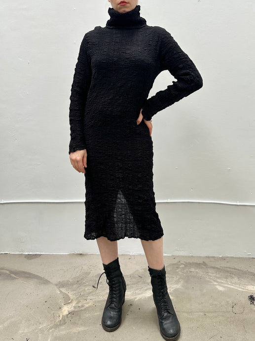 Sample Sale: Turtleneck Dress in Black Crinkled Cotton ( Size I,Size II)